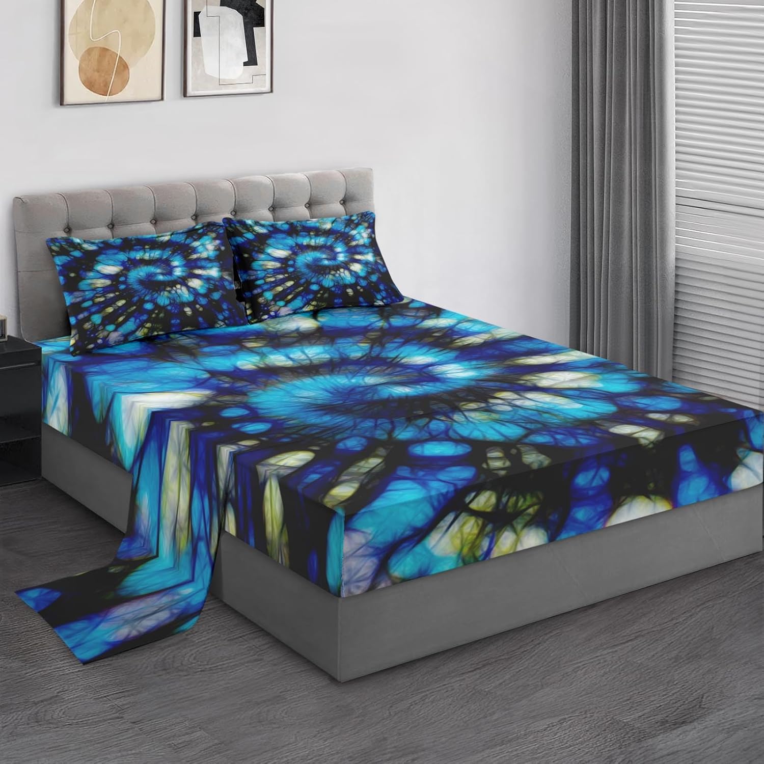 Pamnest King Size Tie Dye Bed Sheet Set 4pcs