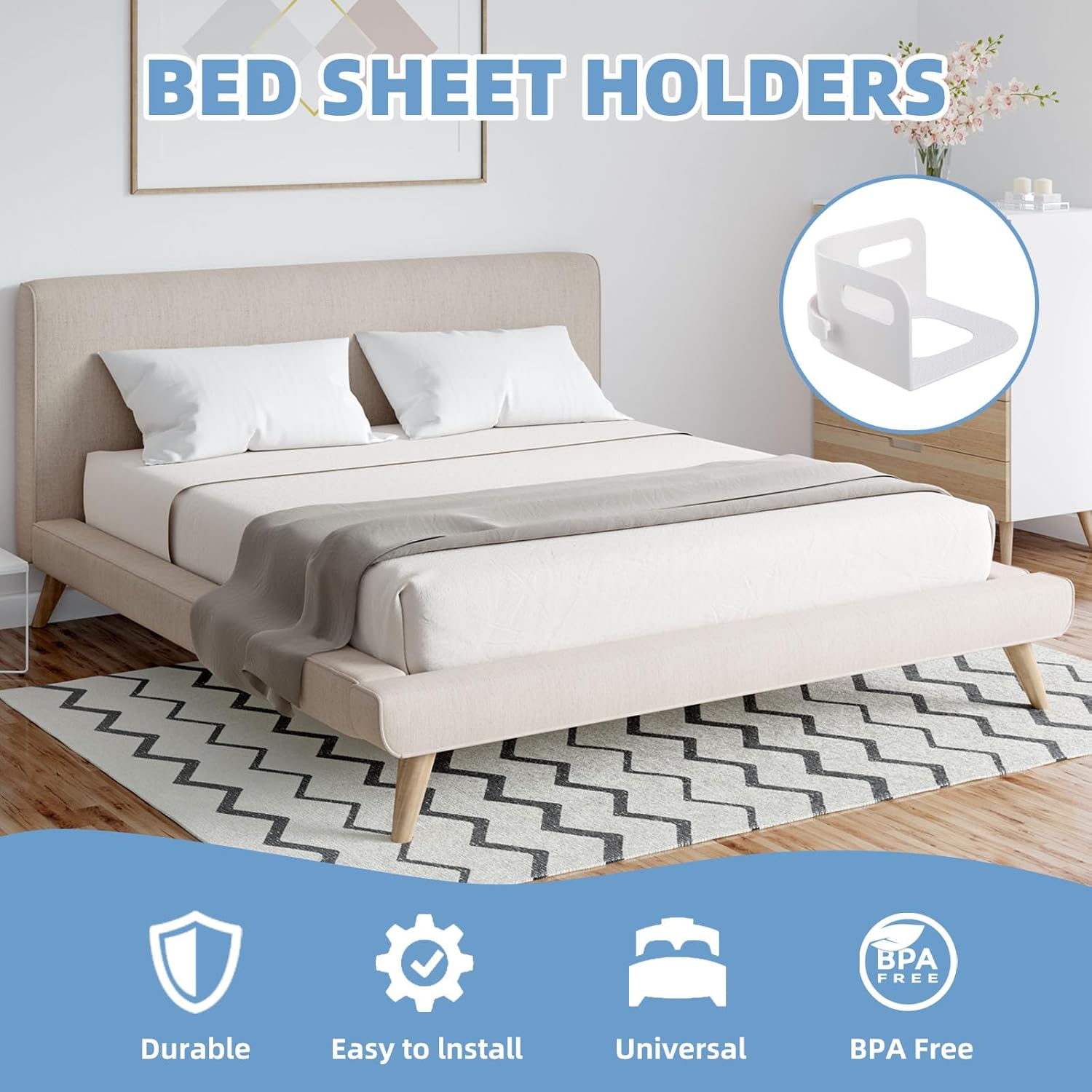 SARIUROS Bed Sheet Holders with Silicone Rings