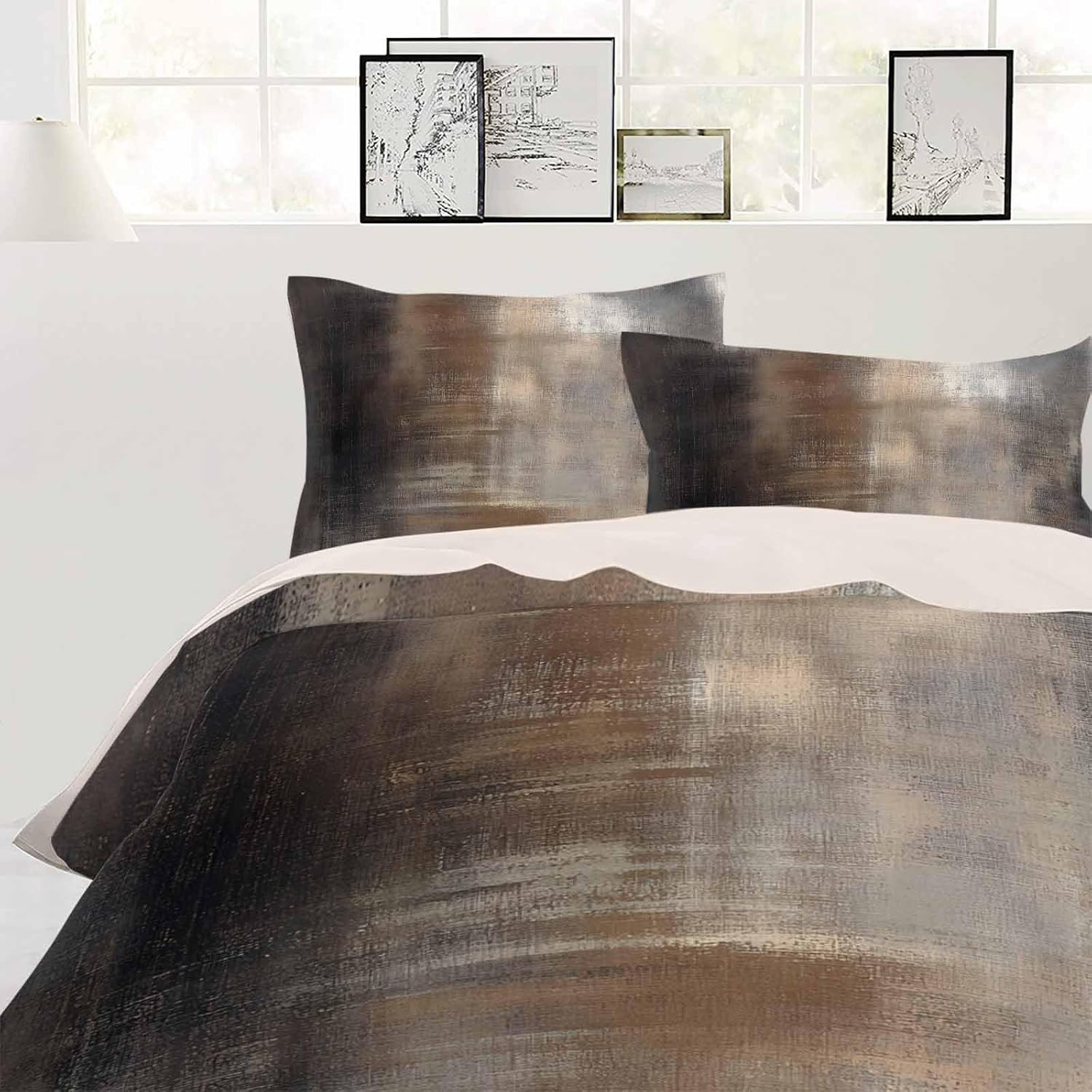 ZOE GARDEN Brown Grey Duvet Cover Set 3 Piece 1