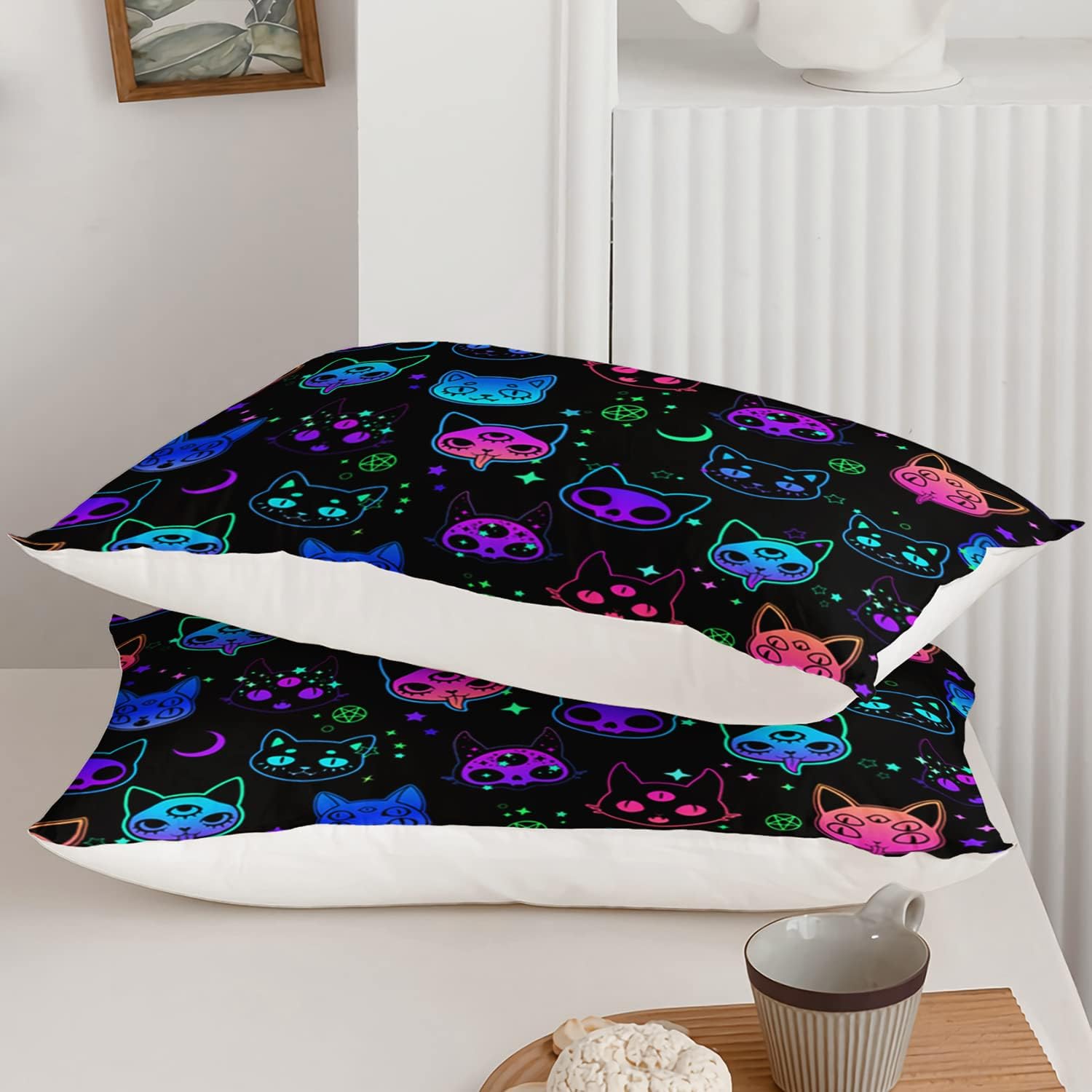Axolotl Cat Comforter Set Twin Neon Pattern