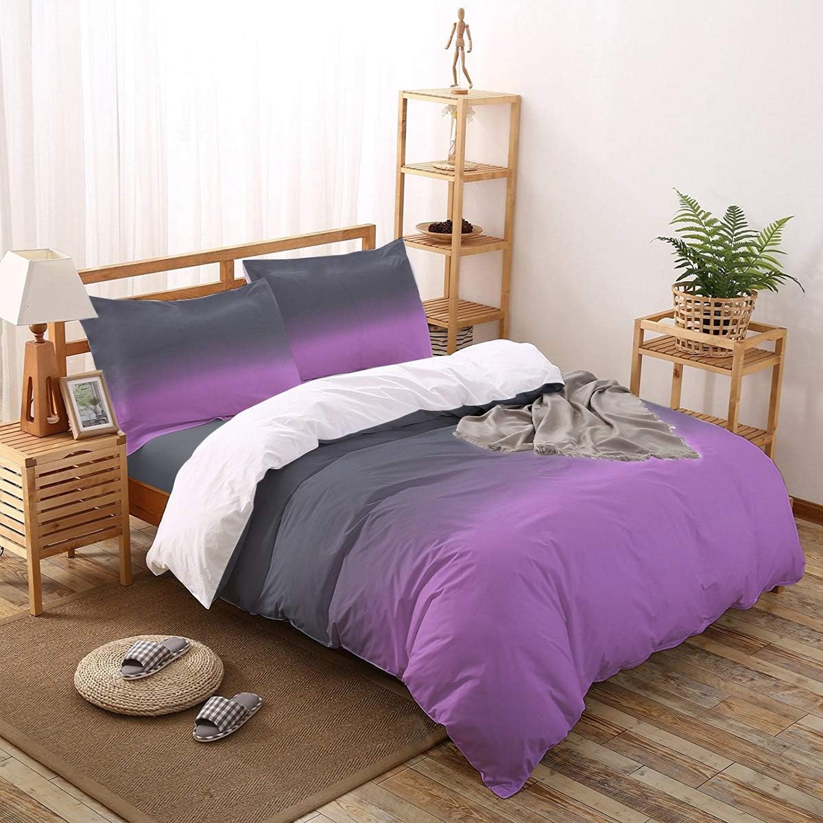 LooPoP 4PCS California King Duvet Set Purple Grey Ombre