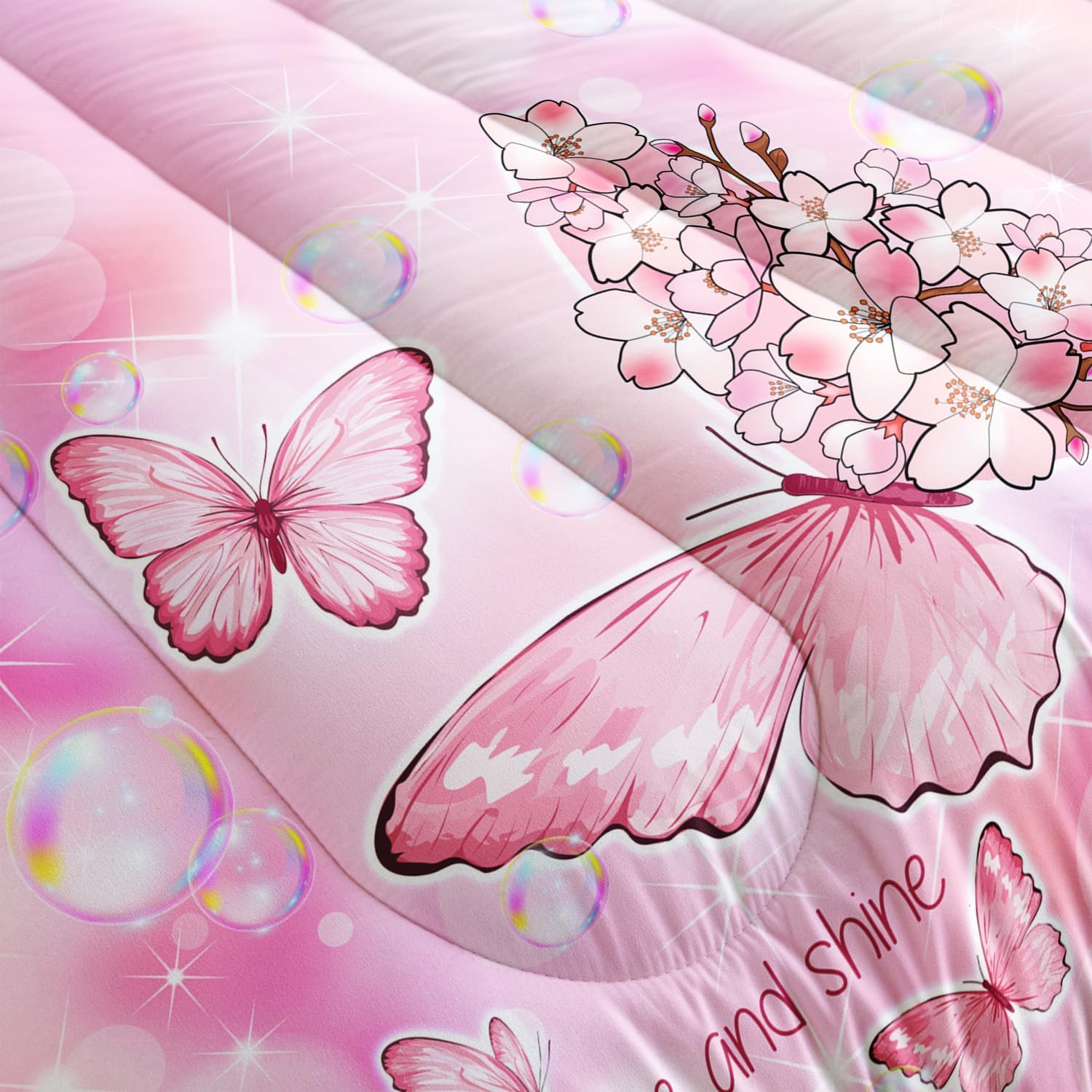 AILONEN Butterfly Comforter Set Full Size Pink Tie Dye