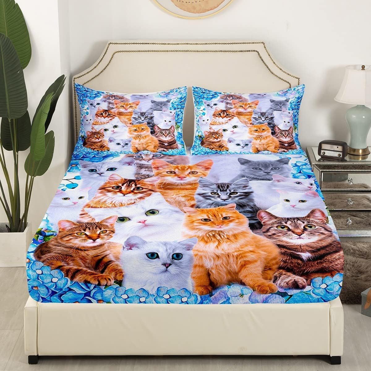 Feelyou Kids Cat Bedding Fitted Sheet Set