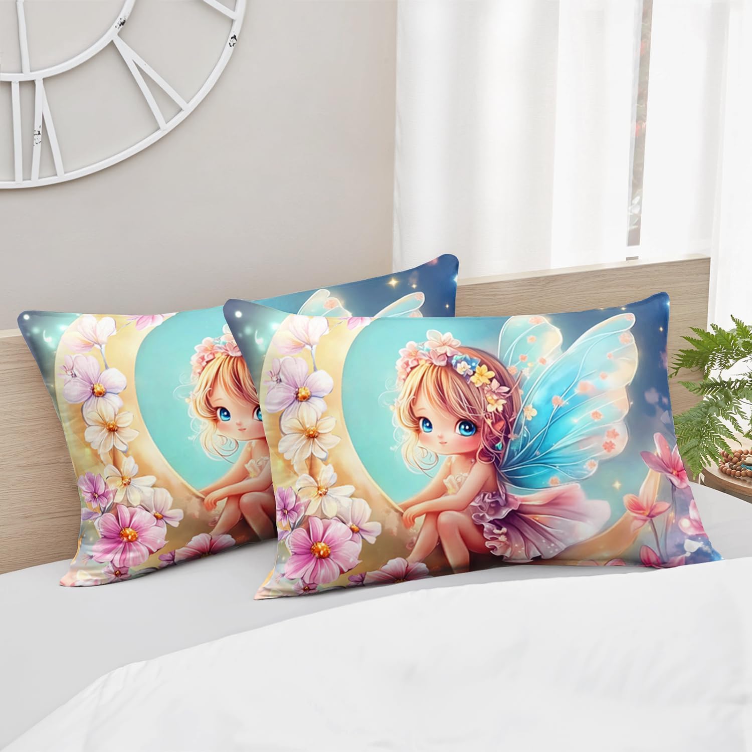 AILONEN Pink Flower Fairy Comforter Set for Kids