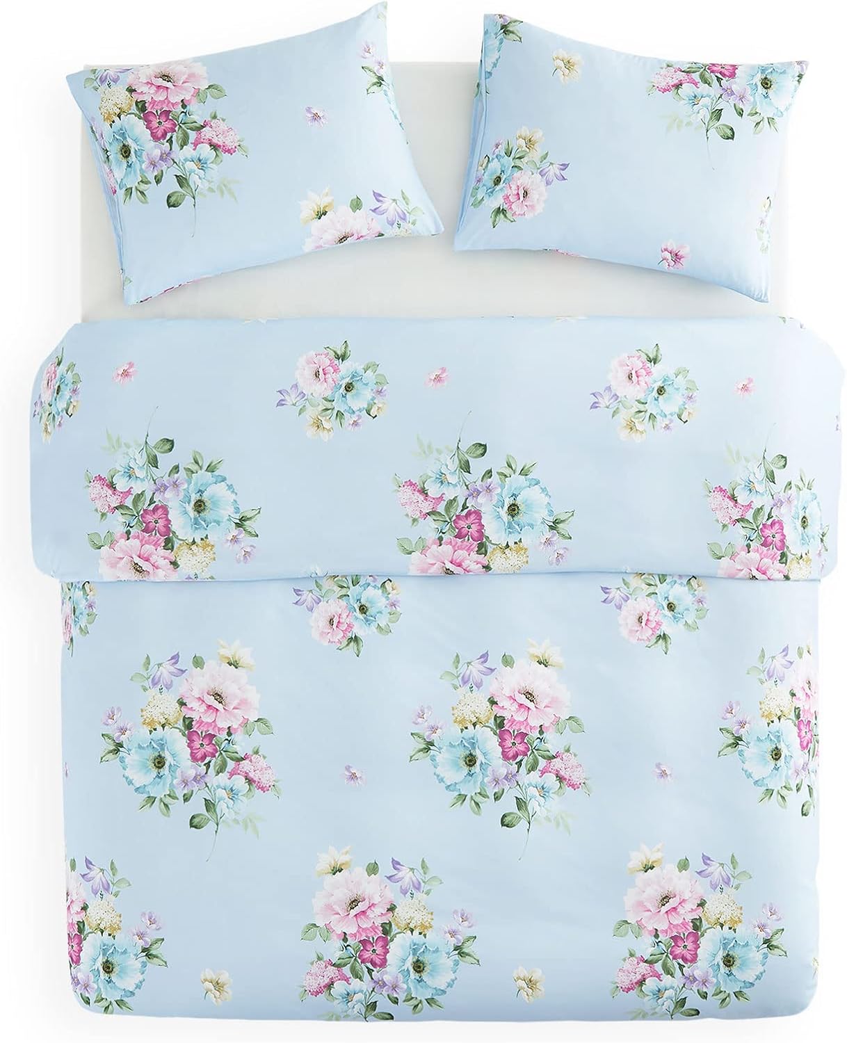 Wake In Cloud - Shabby Chic Comforter Set Queen 3 Pieces Blue