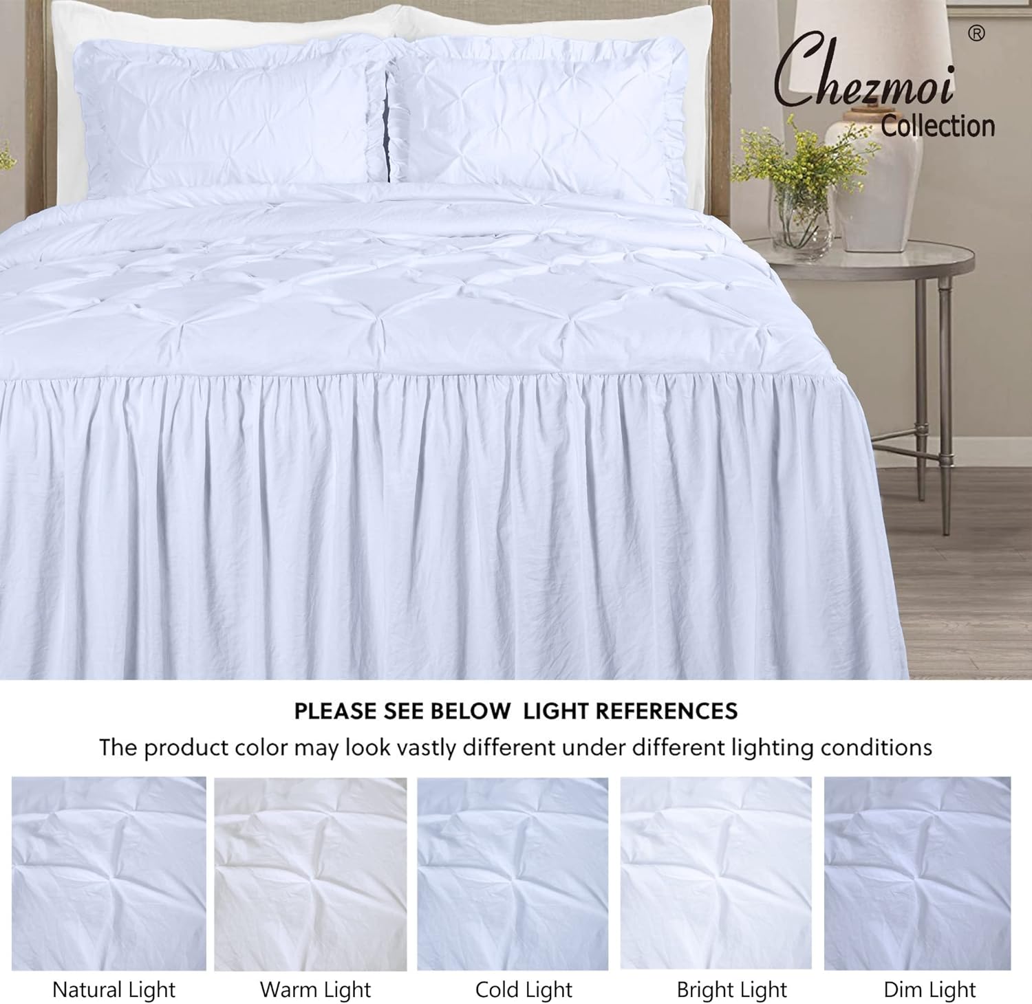 Chezmoi Aria 3-Piece Bedspread Set - Queen White