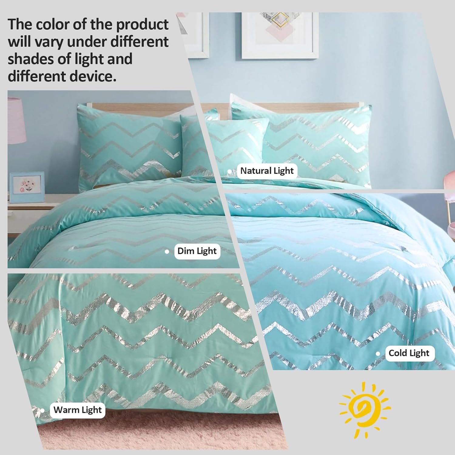 Menghomeus Aqua Comforter Set King Metallic Teal and Silver 1