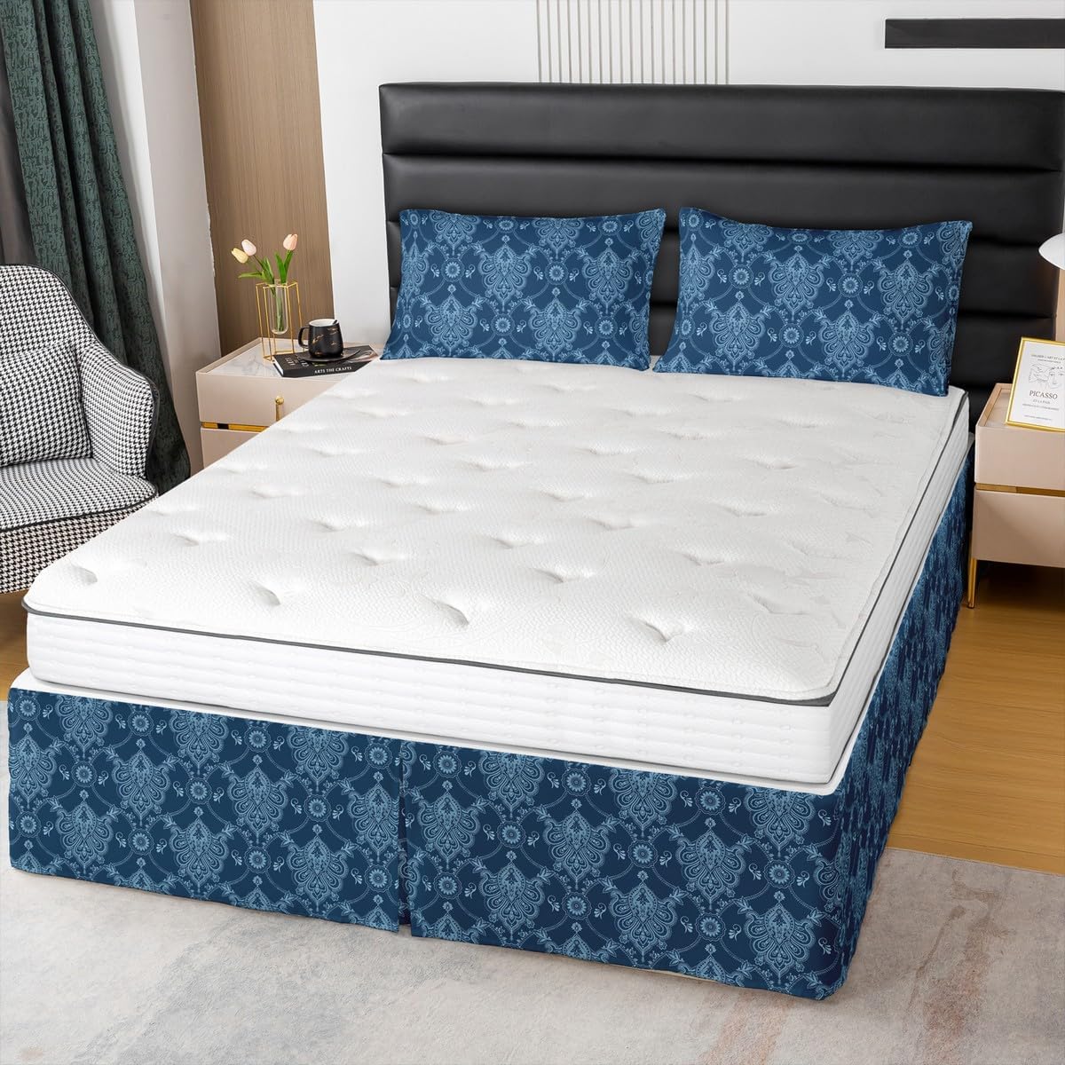 Feelyou Damask King Size Bed Skirt with 15 Inch Drop 1