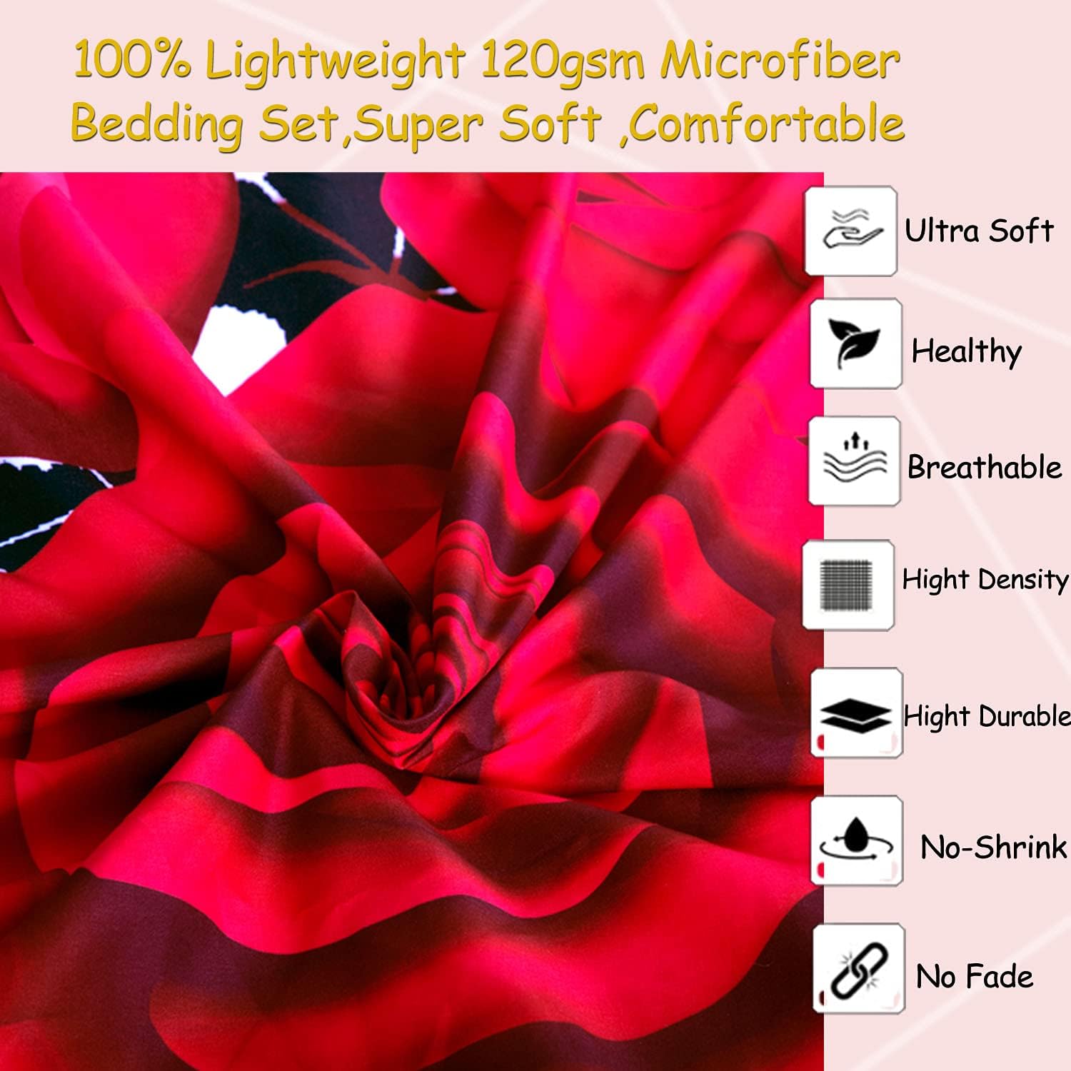 EsyDream 3D Red Rose Fitted Sheet Set - 3 Pieces King Size