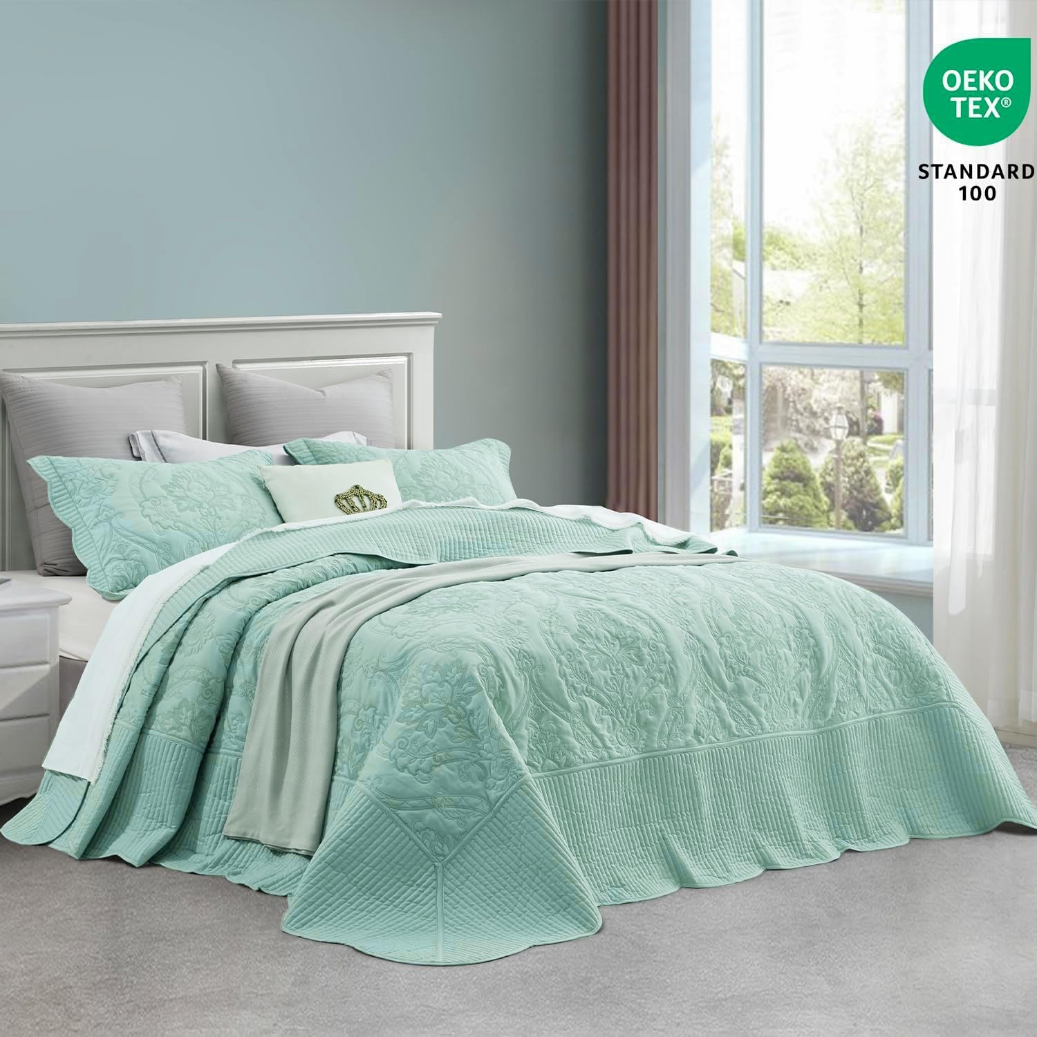 CHIXIN Oversized Bedspread Set - King Size Damask Paisley