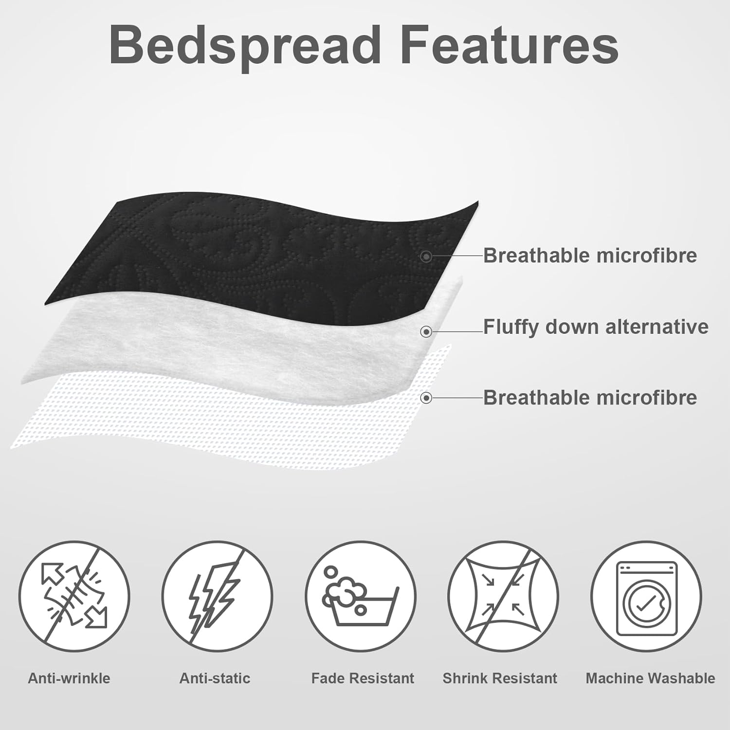 Hansleep Black Quilt King Size - Baroque Ultra Soft Bedspread Set