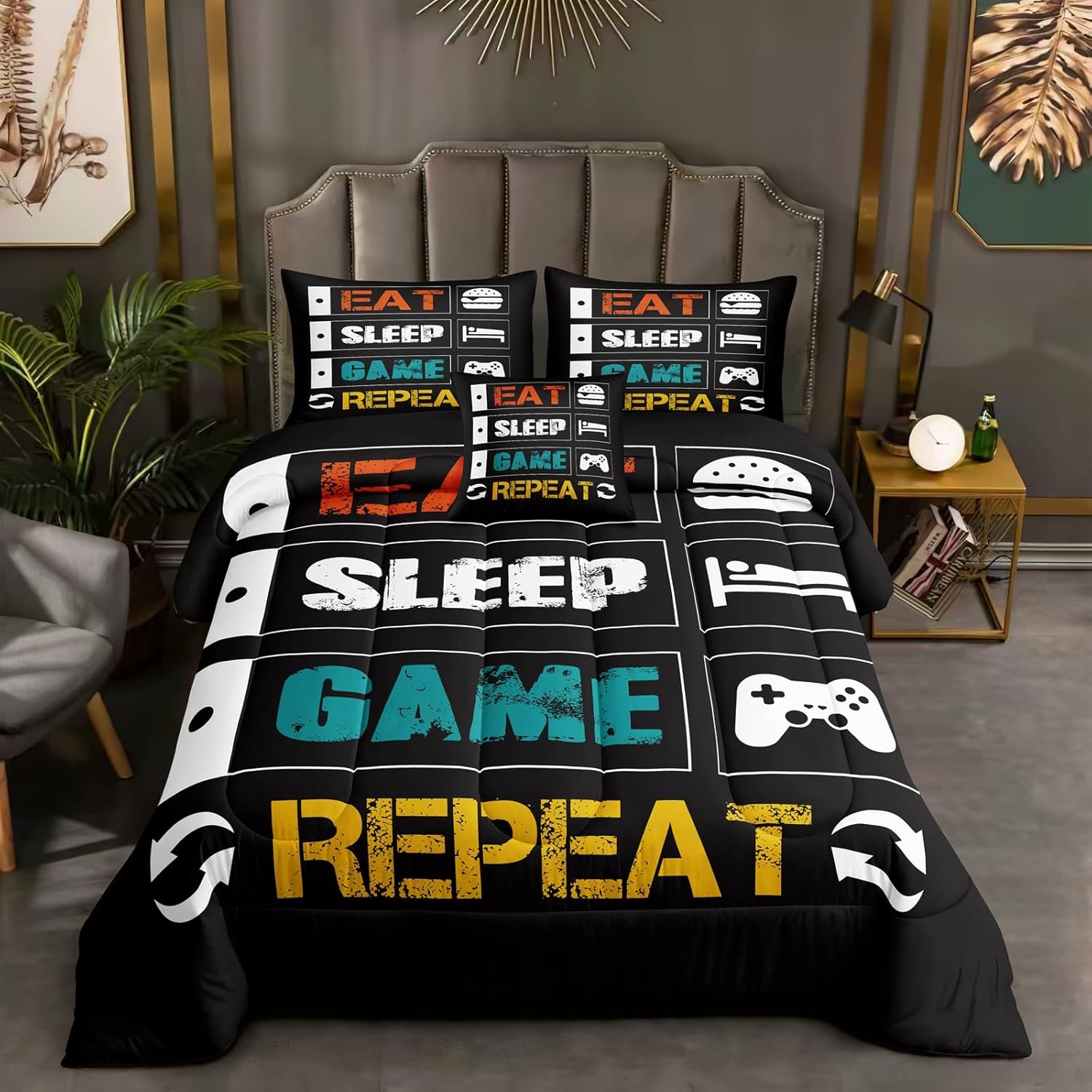 ROWADALO 5 Piece Gamer Bedding Set Twin Size for Boys