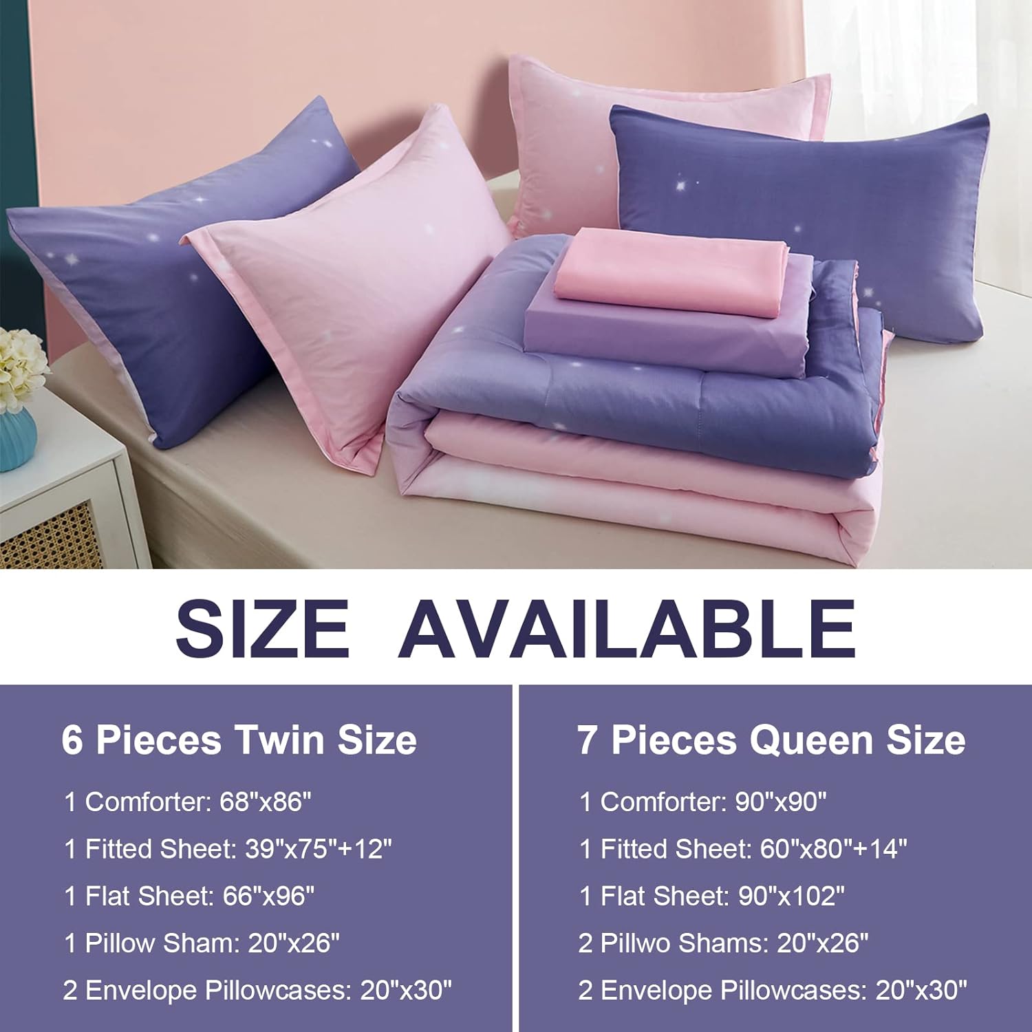 Dinjoy Girls Rainbow Comforter Set Queen 7 Pieces