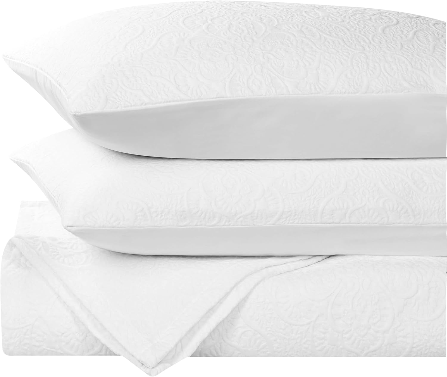 Superior 3 Piece Bedspread Set White Floral Matelasse 1