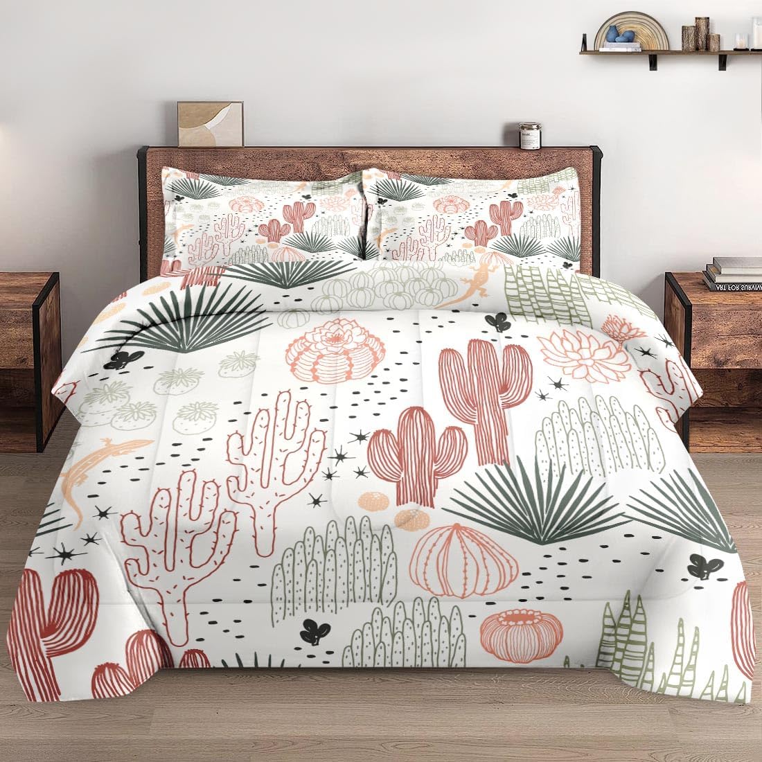 Pamnest Comforter Set Full Size - Cactus Flower Floral Design