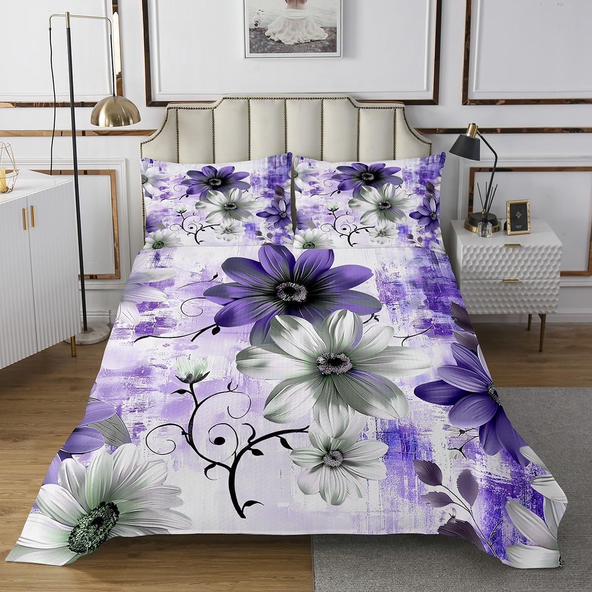 Erosebridal Chic Floral Coverlet Twin Set Purple Gradient