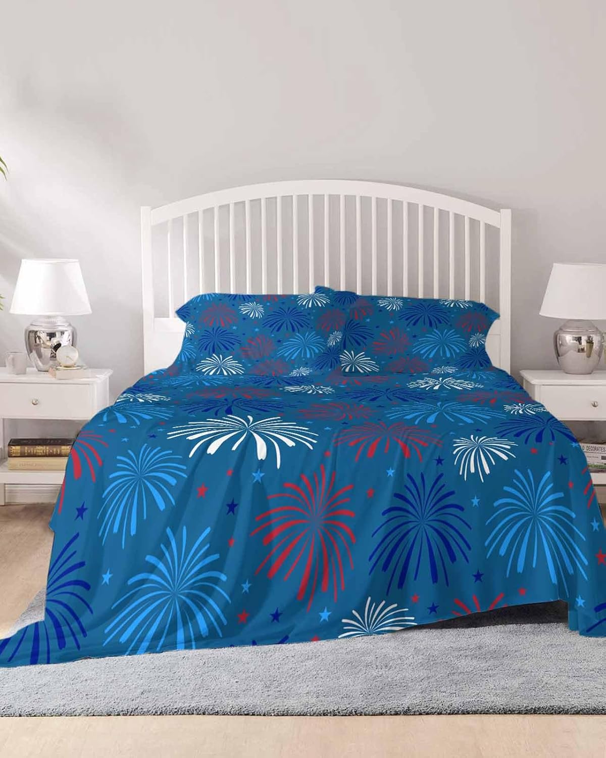 Boanket 4th of July Blue Full Sheet Set 4 Piece Microfiber