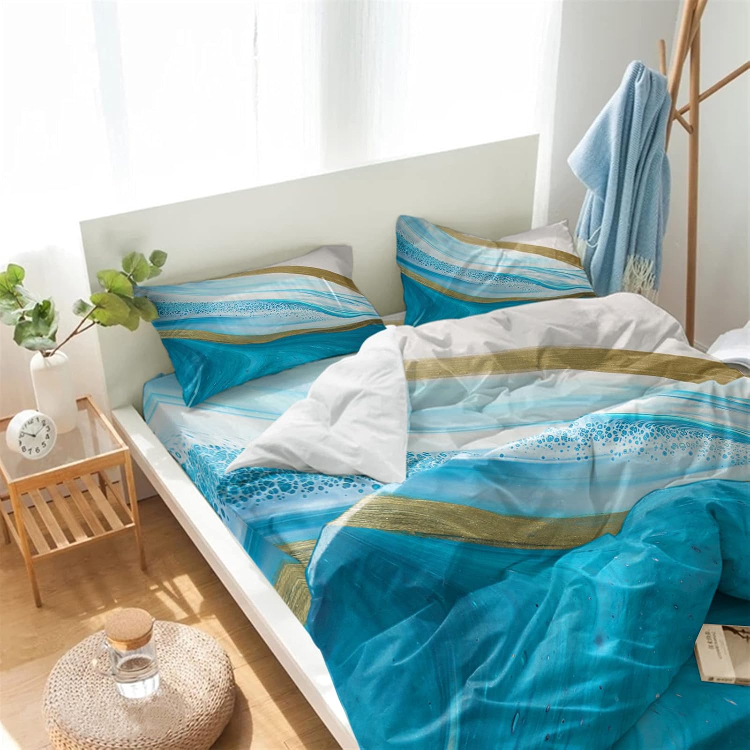 LooPoP 4PCS California King Duvet Cover Set Blue Ombre Marble Gradient