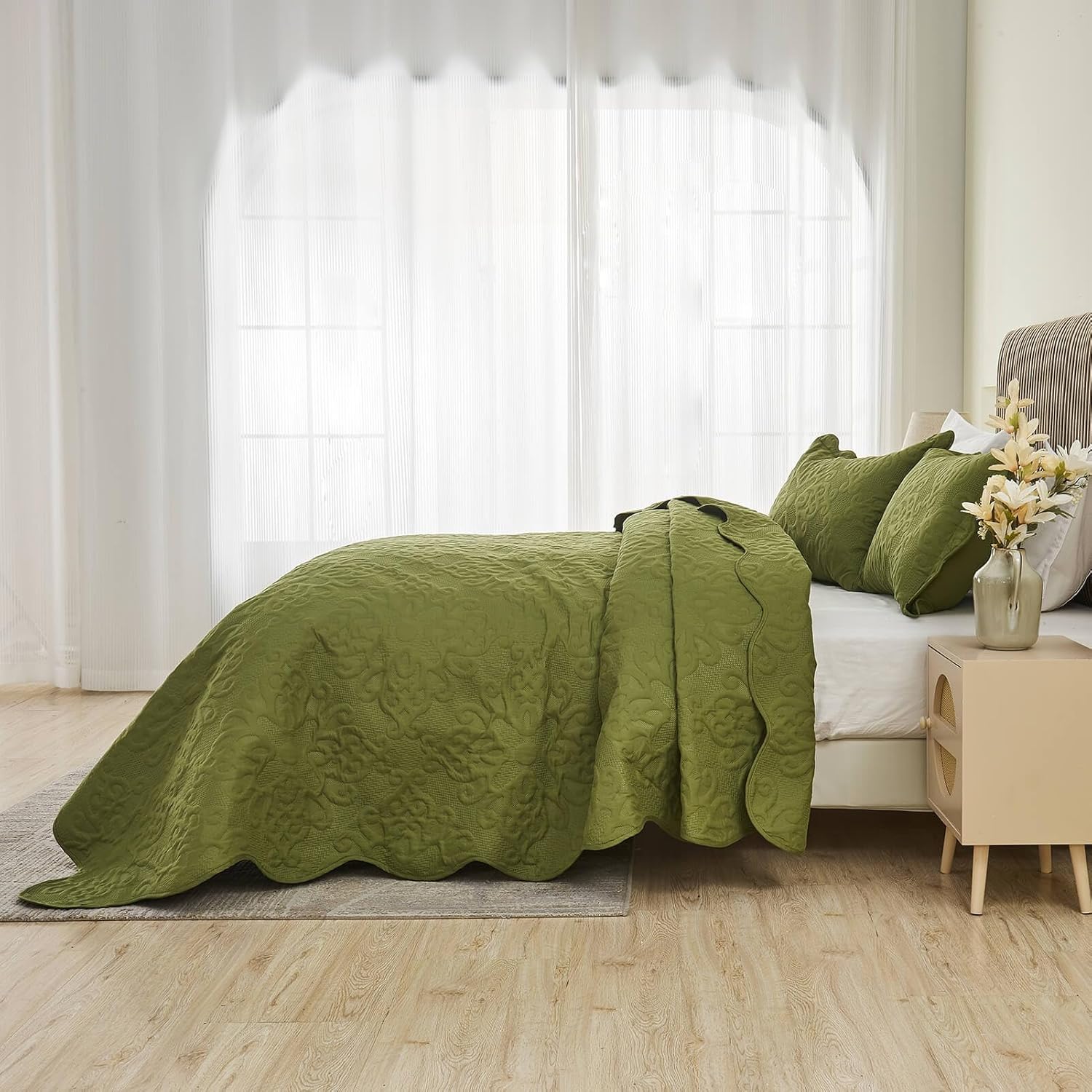 Kingnex Olive Green Oversized King Bedspread Set