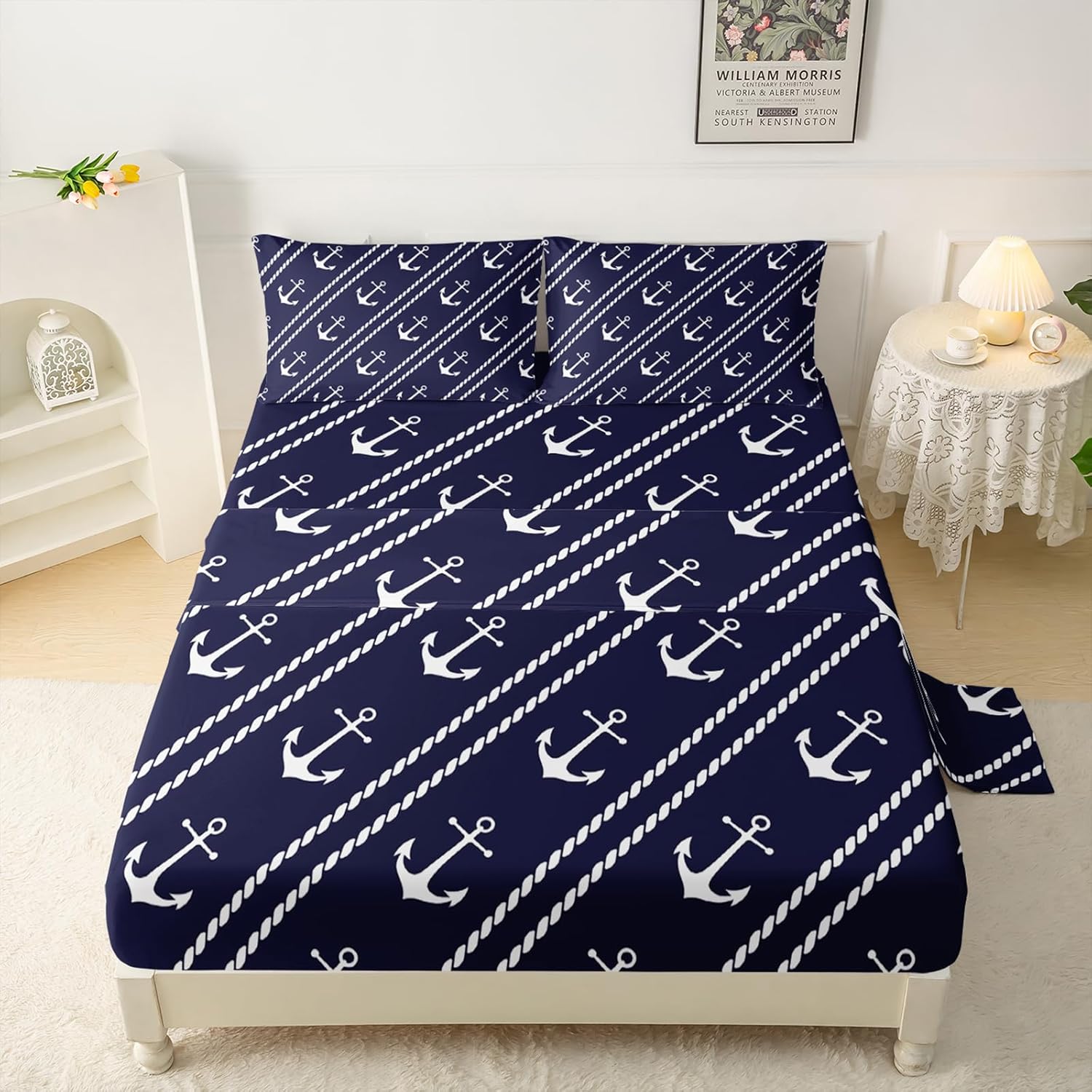 QOOMO Anchor Stripe Nautical Bedding Set