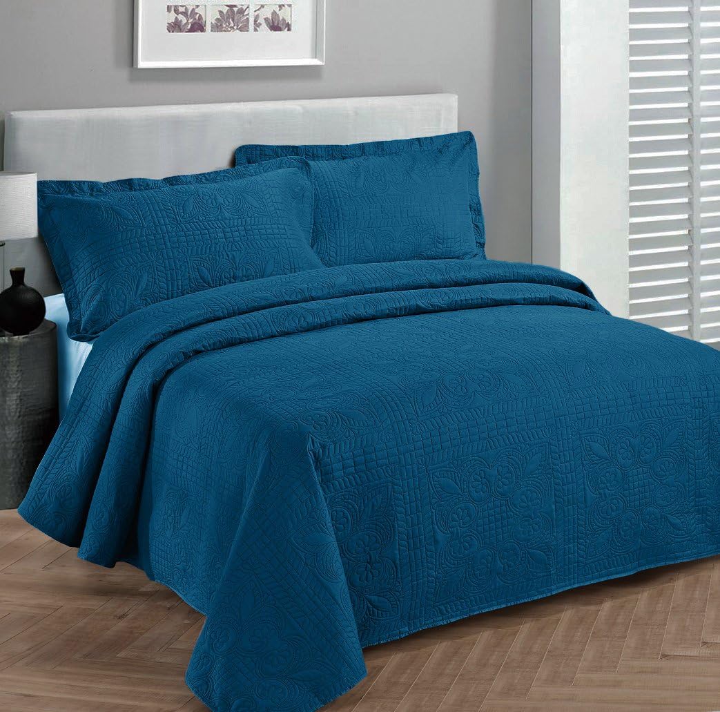 Fancy Linen Oversize Bedspread Set Blue King Size