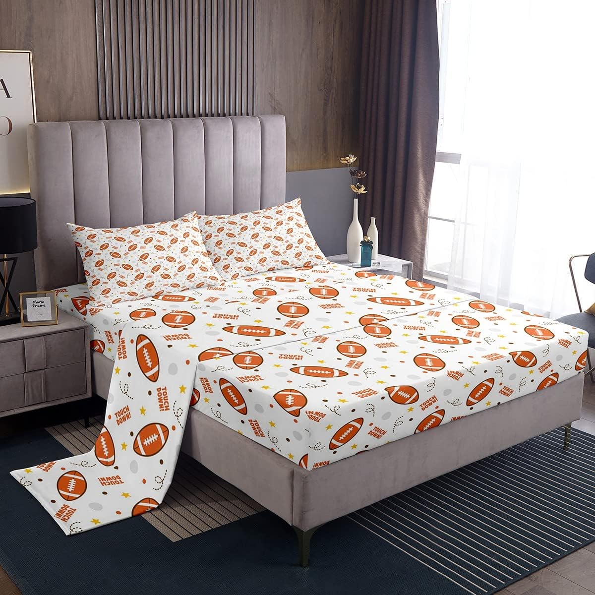 Jejeloiu King Size Football Bed Sheet Set with Deep Pockets