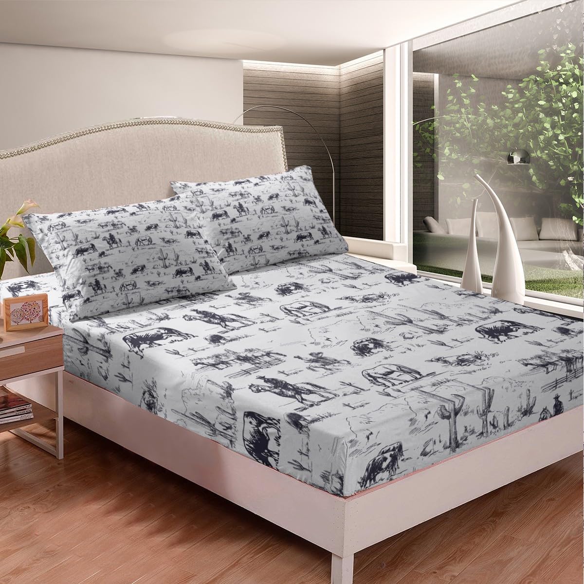 Feelyou Western Queen Size Bed Sheet Set with 3D Print Design