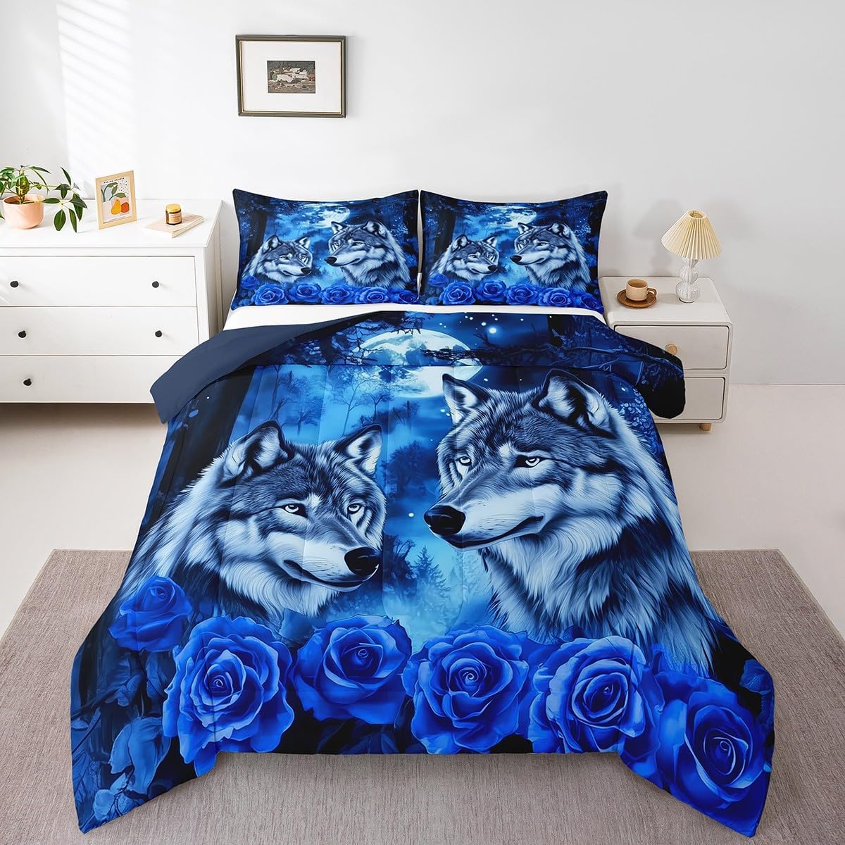 Erosebridal Wolf Couple King Size Bedding Set