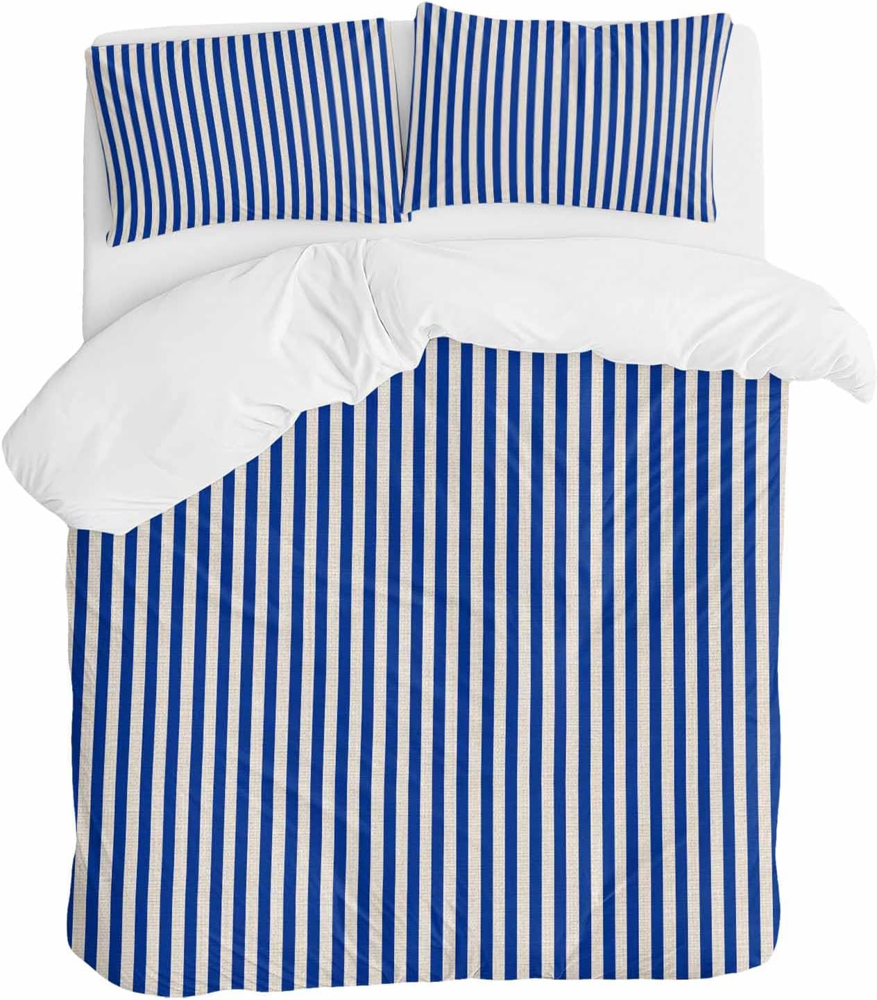 Dark Blue Striped Duvet Cover Set 3 Pieces