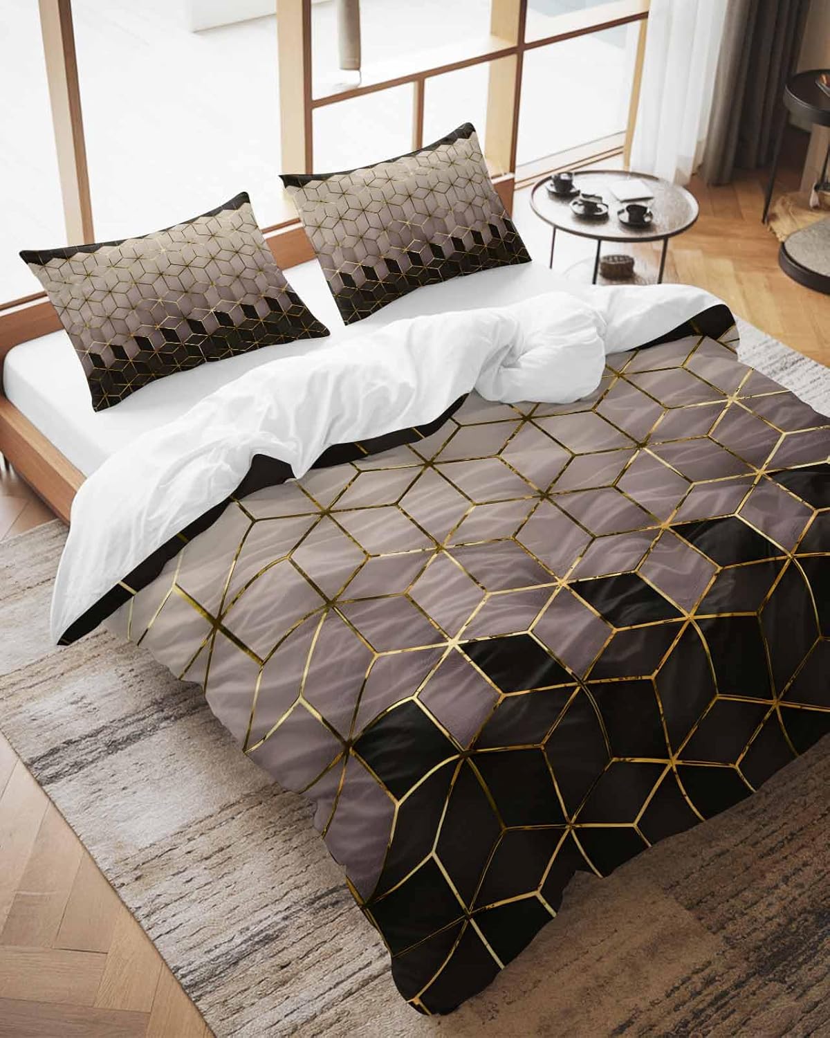 ZOE GARDEN Brown Geometric Duvet Cover Set 3 Pieces