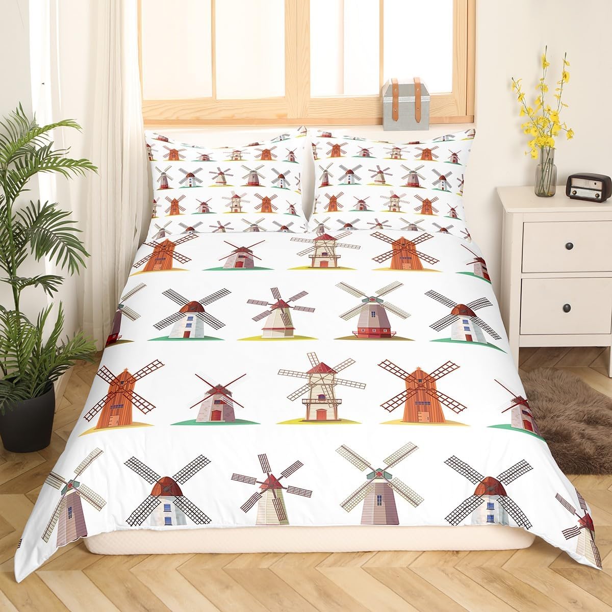 Erosebridal Wooden Windmill Duvet Cover Set