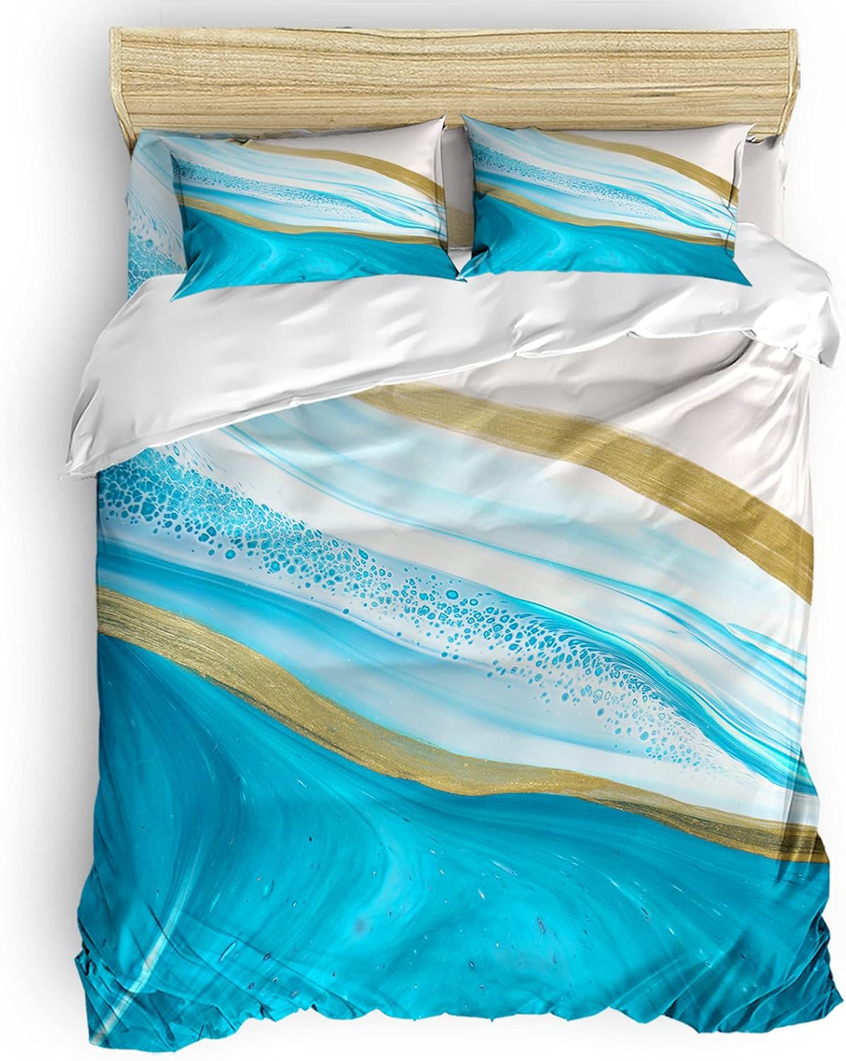 LooPoP 4PCS California King Duvet Cover Set Blue Ombre Marble Gradient
