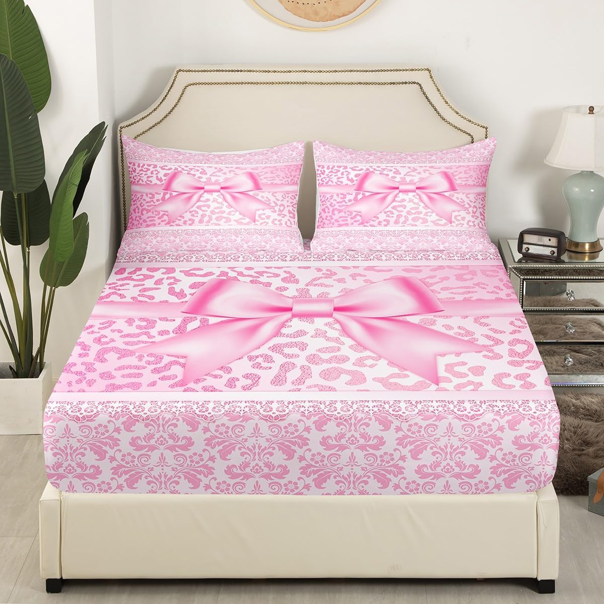 Manfei Bowknot Kids Sheet Set 4PCS with Leopard Print