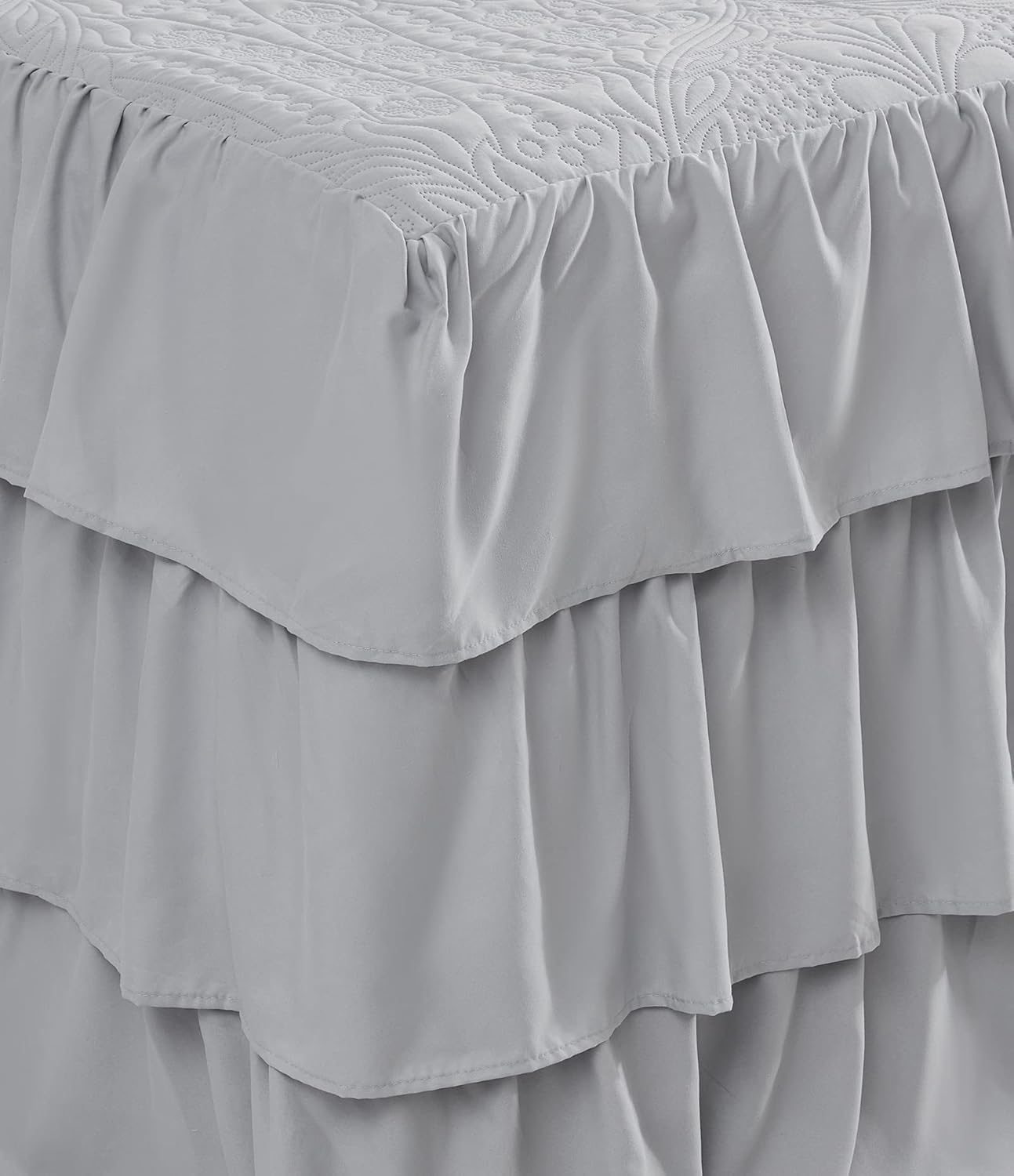 CHIXIN Ruffle Skirt Bedspread King Size - Light Grey 3 Piece Set