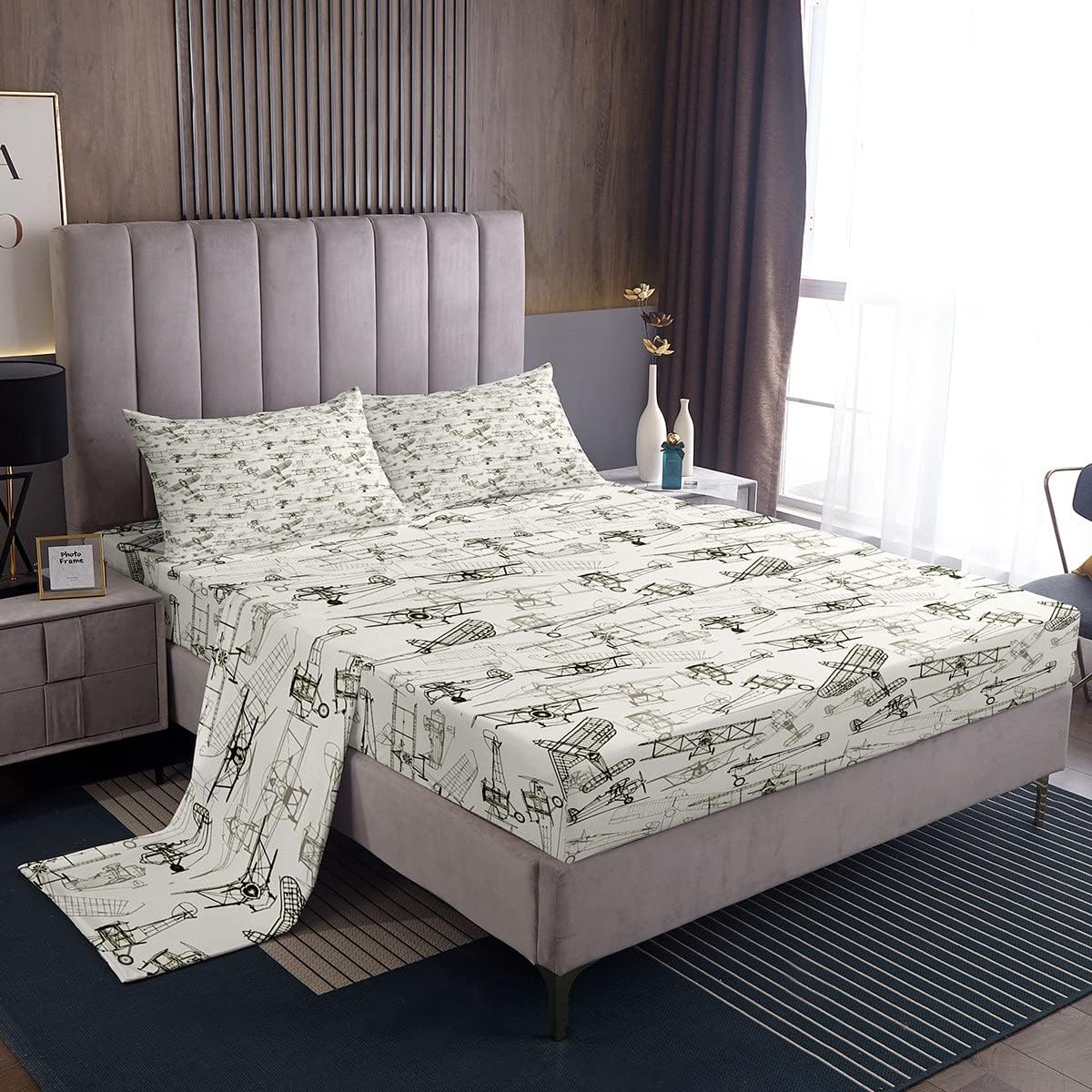 Feelyou Kids Flight Sheet Set King Size Grey White Bedding Set