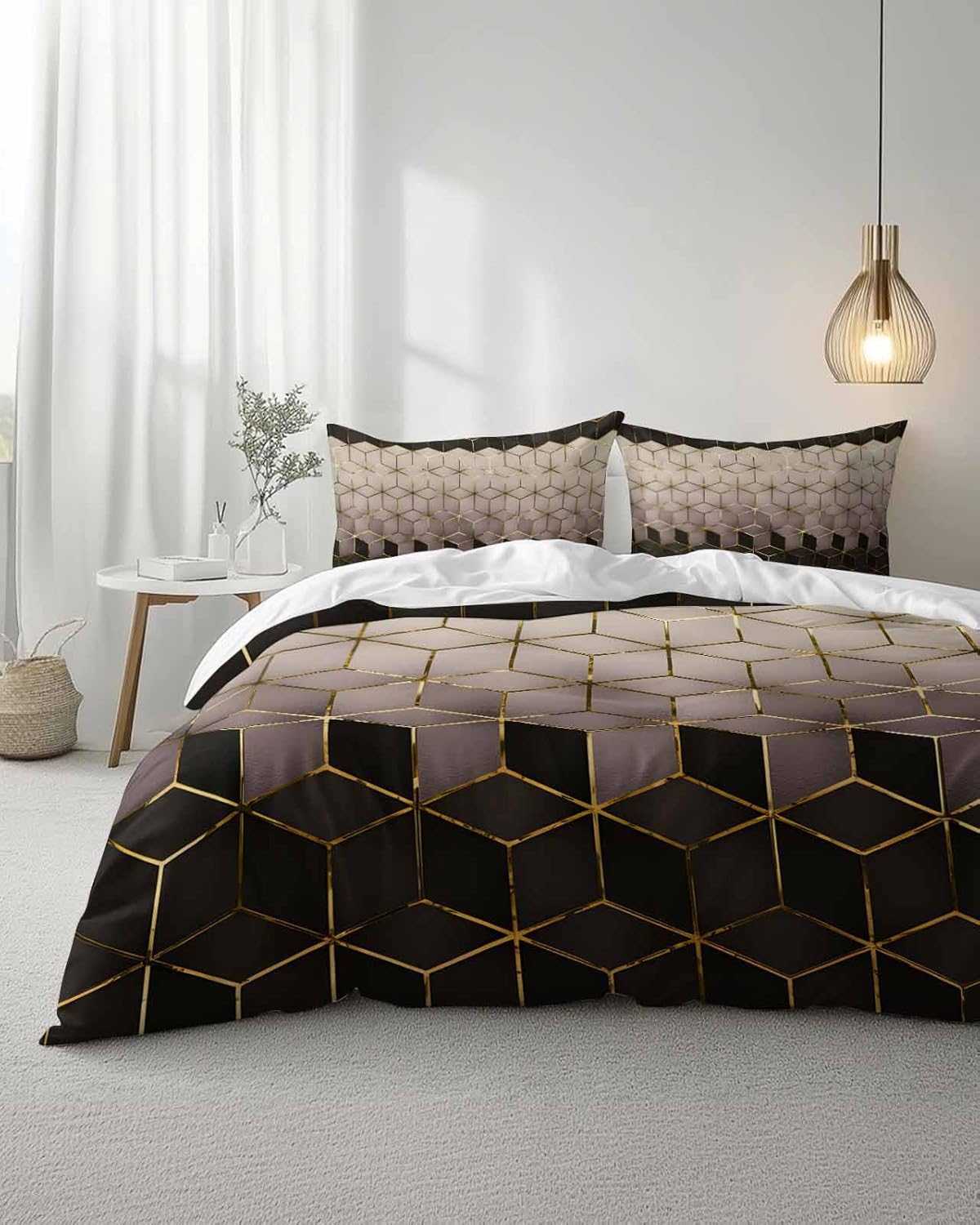 ZOE GARDEN Brown Geometric Duvet Cover Set 3 Pieces
