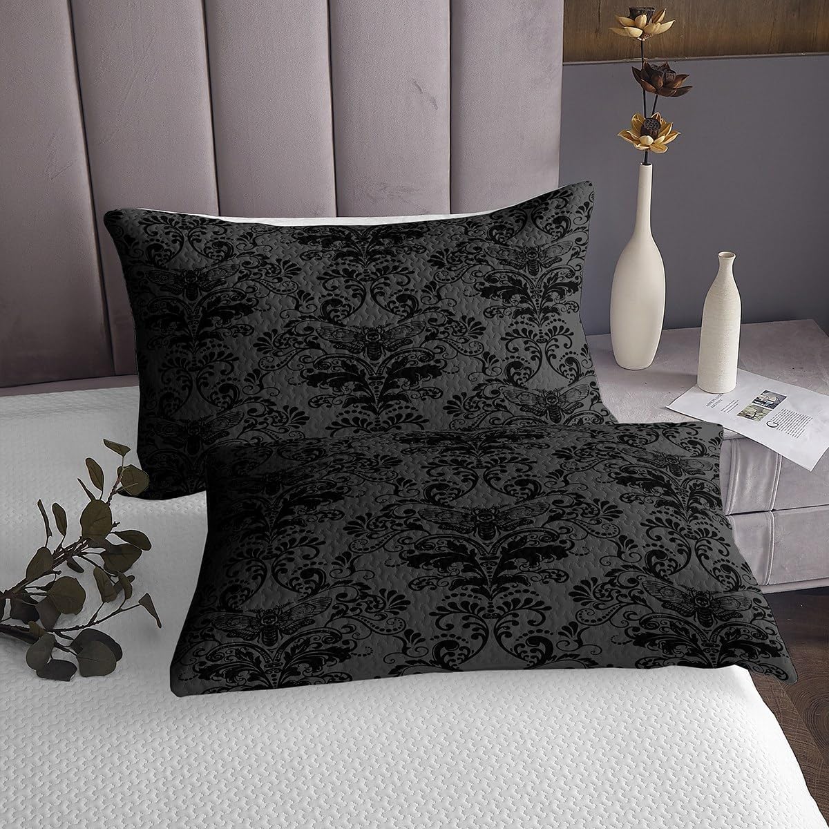 Erosebridal Black Damask Bedspread Set Queen Size