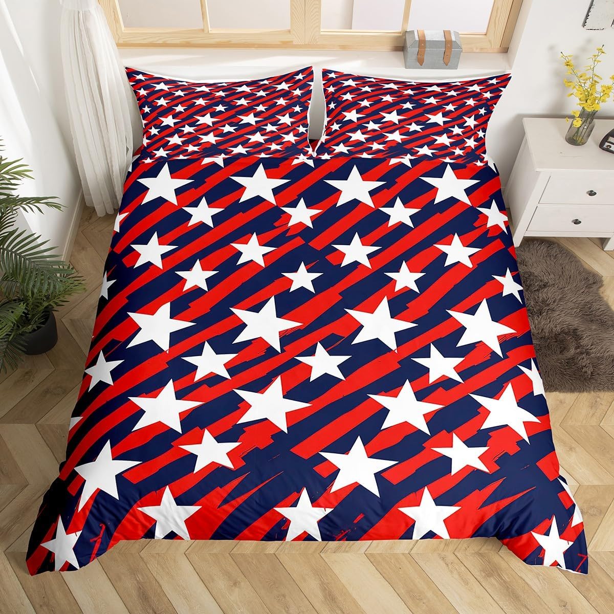 American Flag Duvet Cover Set Queen 4th of July Bedding