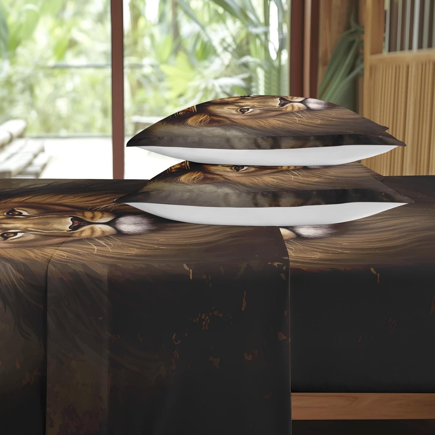 Pamnest Full Size Microfiber Bed Sheet Set with King Lion Pattern