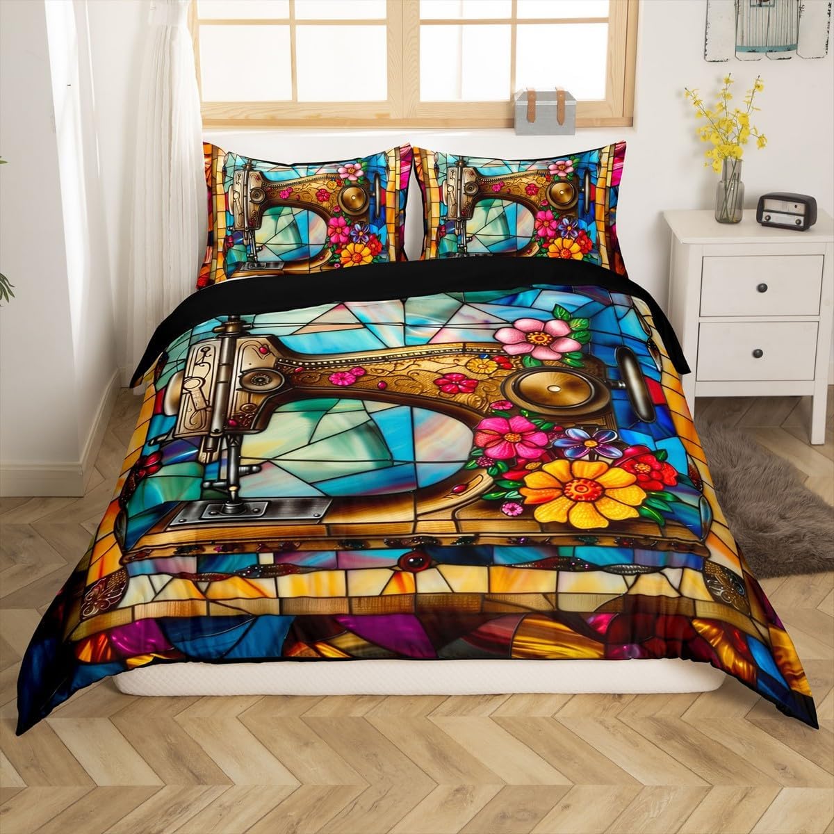 Manfei Retro Floral Duvet Cover Set Twin Size