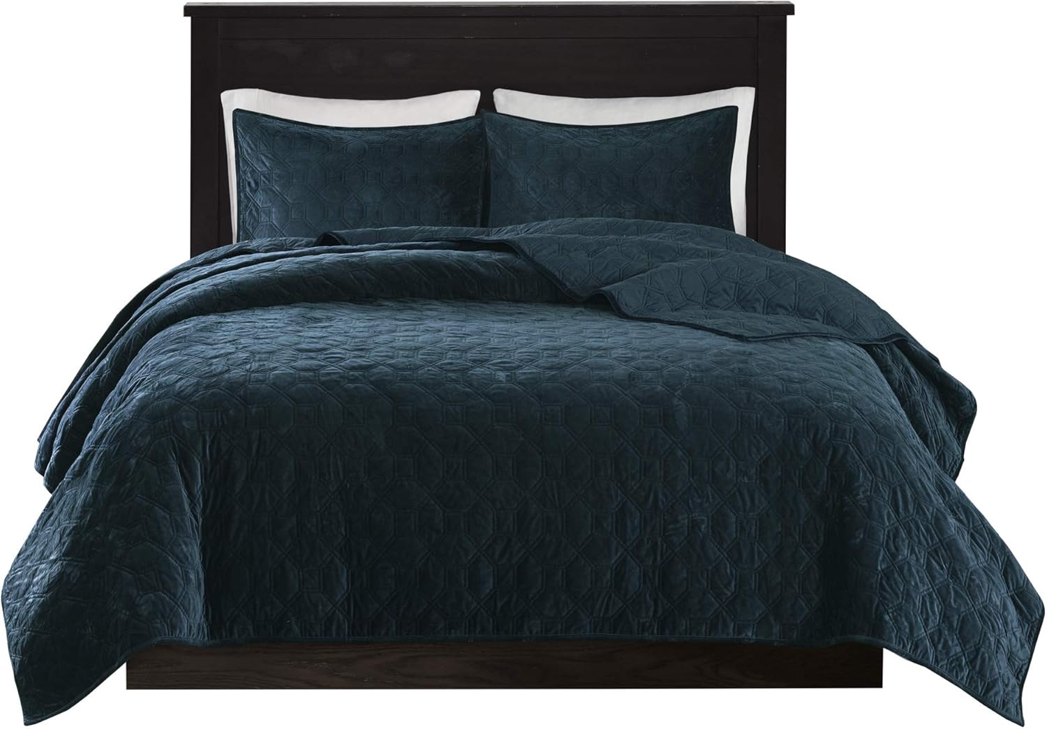 Madison Park Harper Velvet Quilt Set Teal 3 Piece