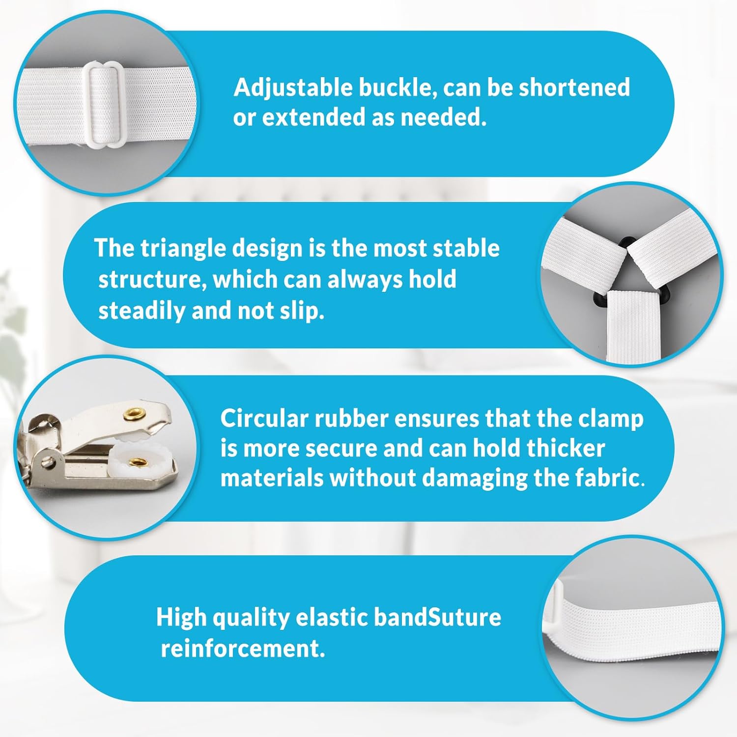 Inscool Bed Sheet Straps - 4-Pack Adjustable Clips for Secure Fit