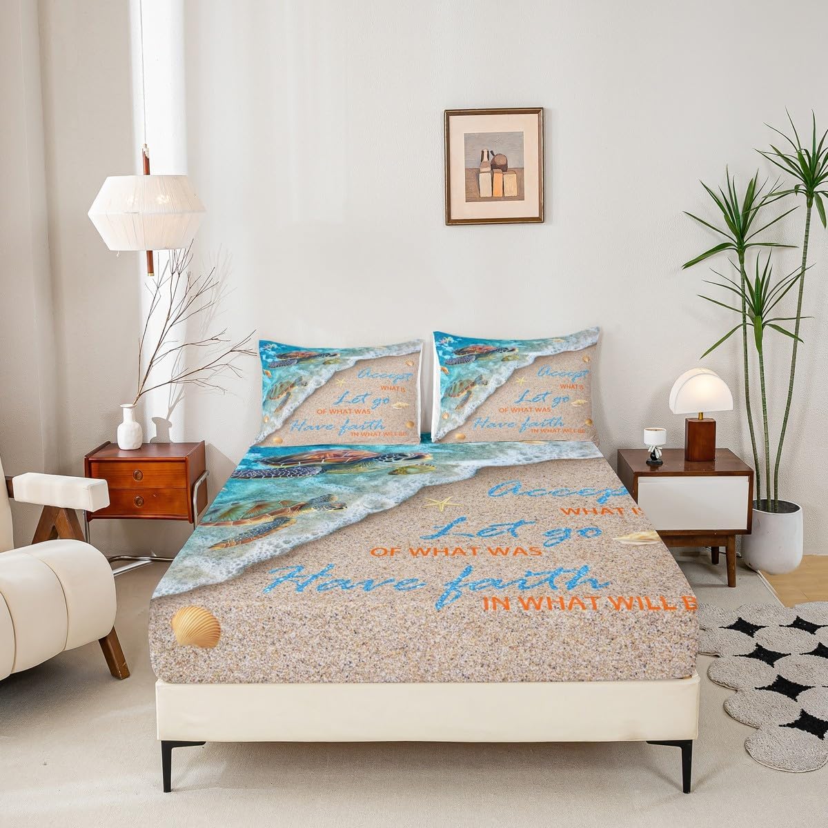Castle Fairy Ocean Beach King Size 4Pcs Bed Sheet Set