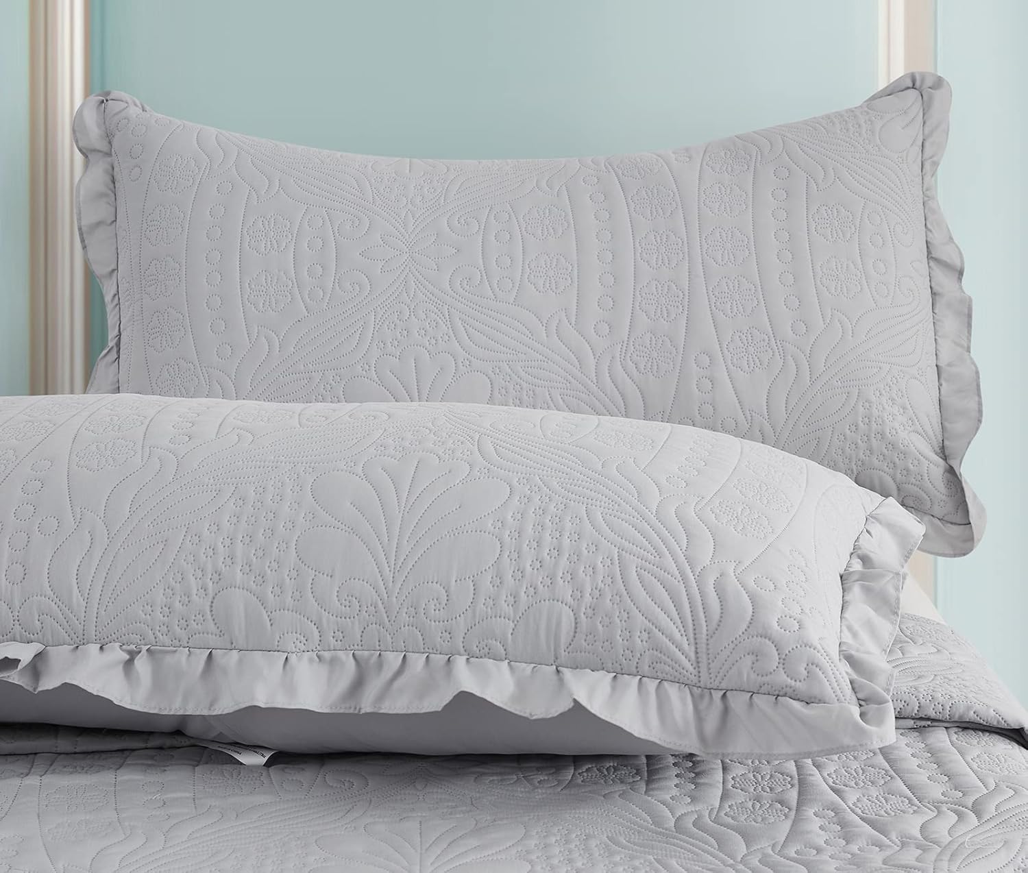 CHIXIN Ruffle Skirt Bedspread King Size - Light Grey 3 Piece Set
