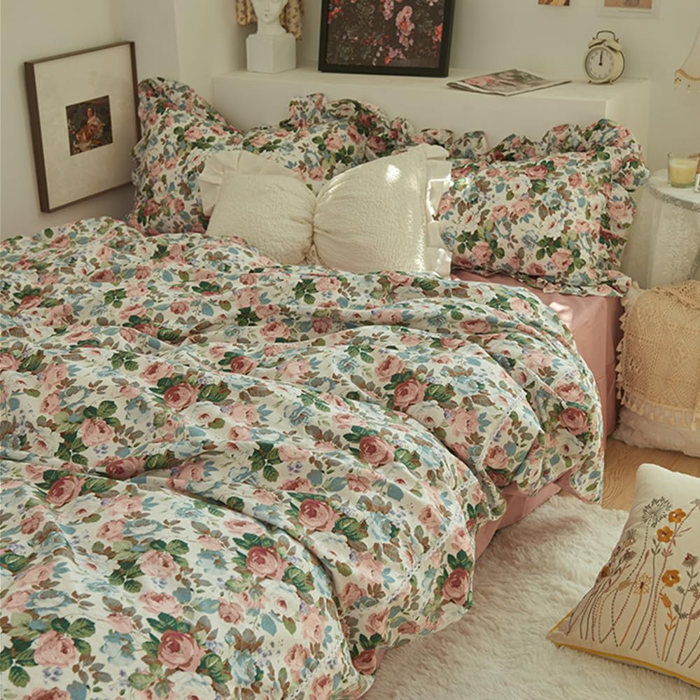4 Piece Shabby Chic Duvet Cover Set for Girls Kids Teens