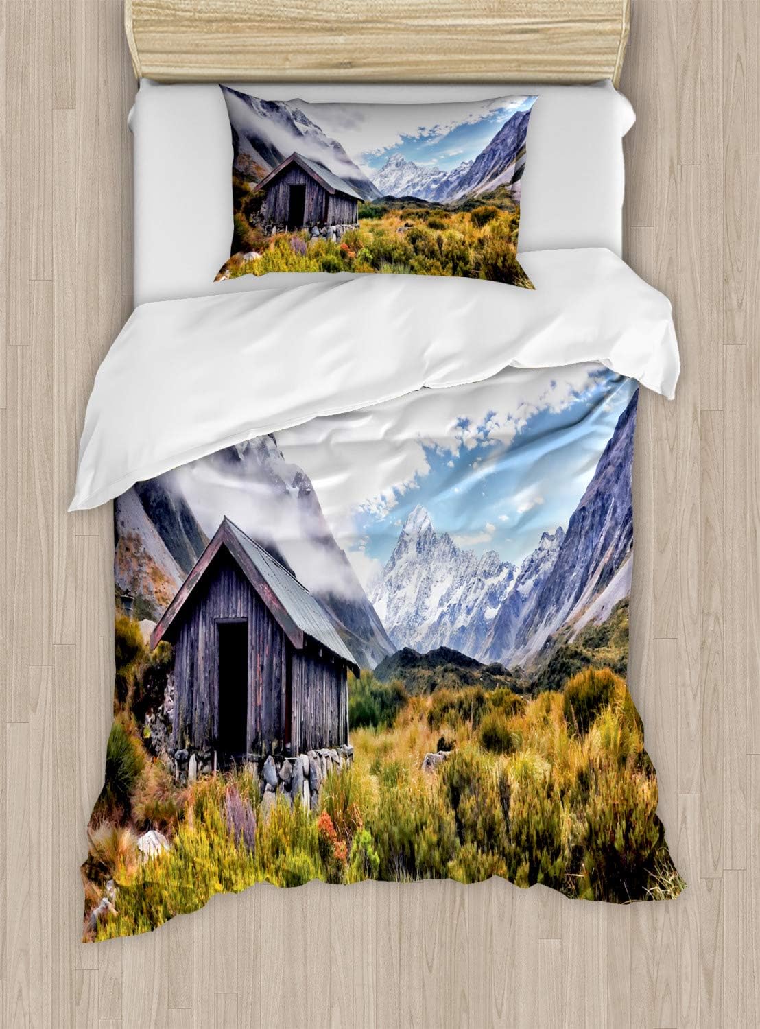 Ambesonne Landscape Duvet Cover Set Twin Green Grey