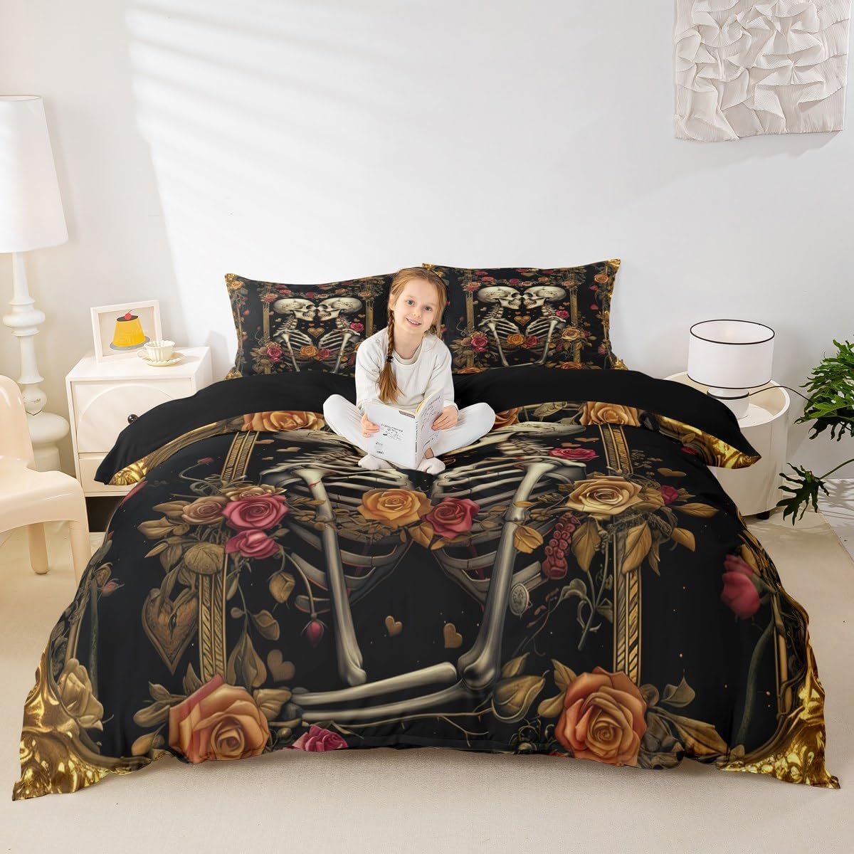 Manfei Couple Skeleton Duvet Cover Set Queen Size