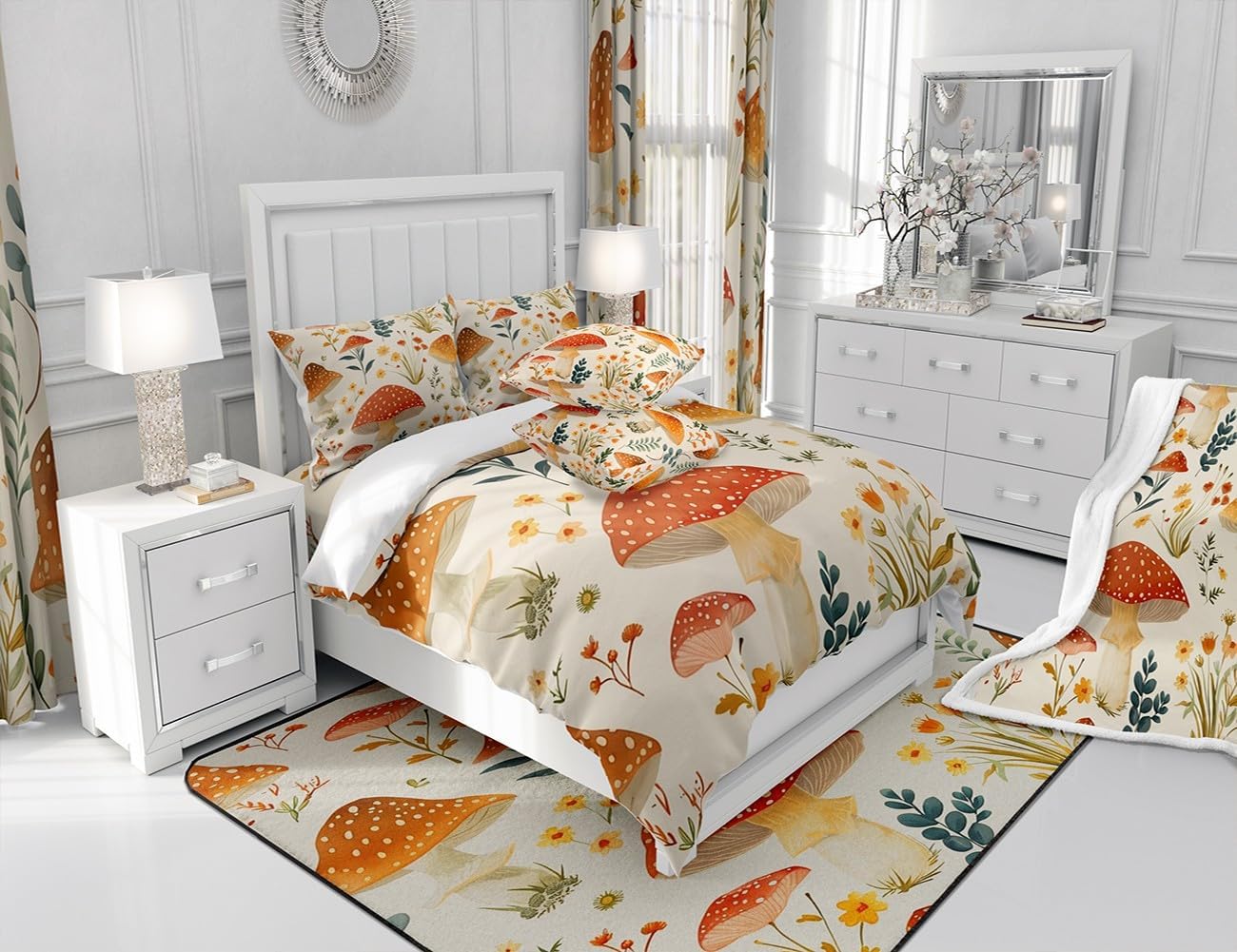 Feelyou Wild Mushroom Duvet Cover Set for Kids Queen Size