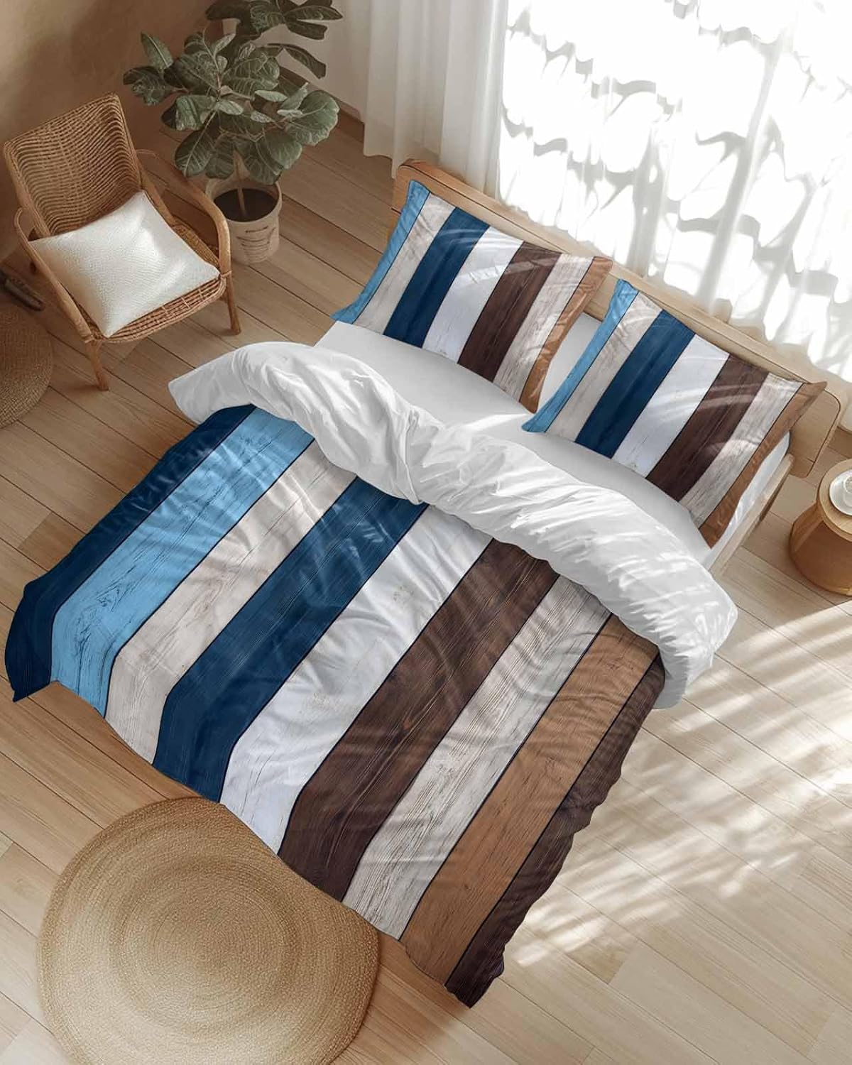 ZOE GARDEN Blue Brown Duvet Cover Set Full Size