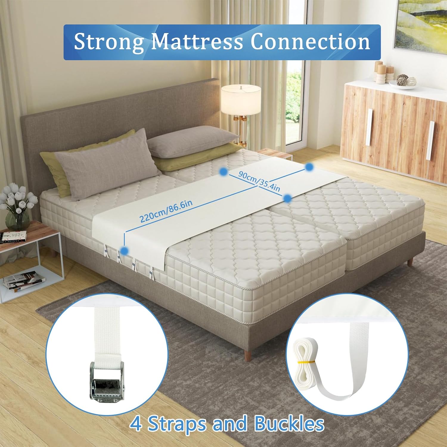 Gretion Twin to King Bed Converter with 4 Metal Buttons